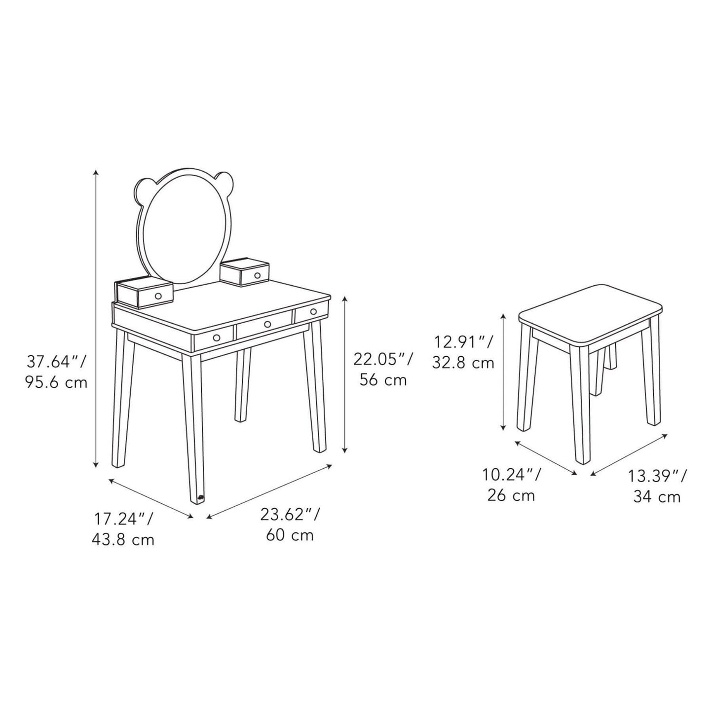 Dimensions of Tender Leaf Forest Dressing Table