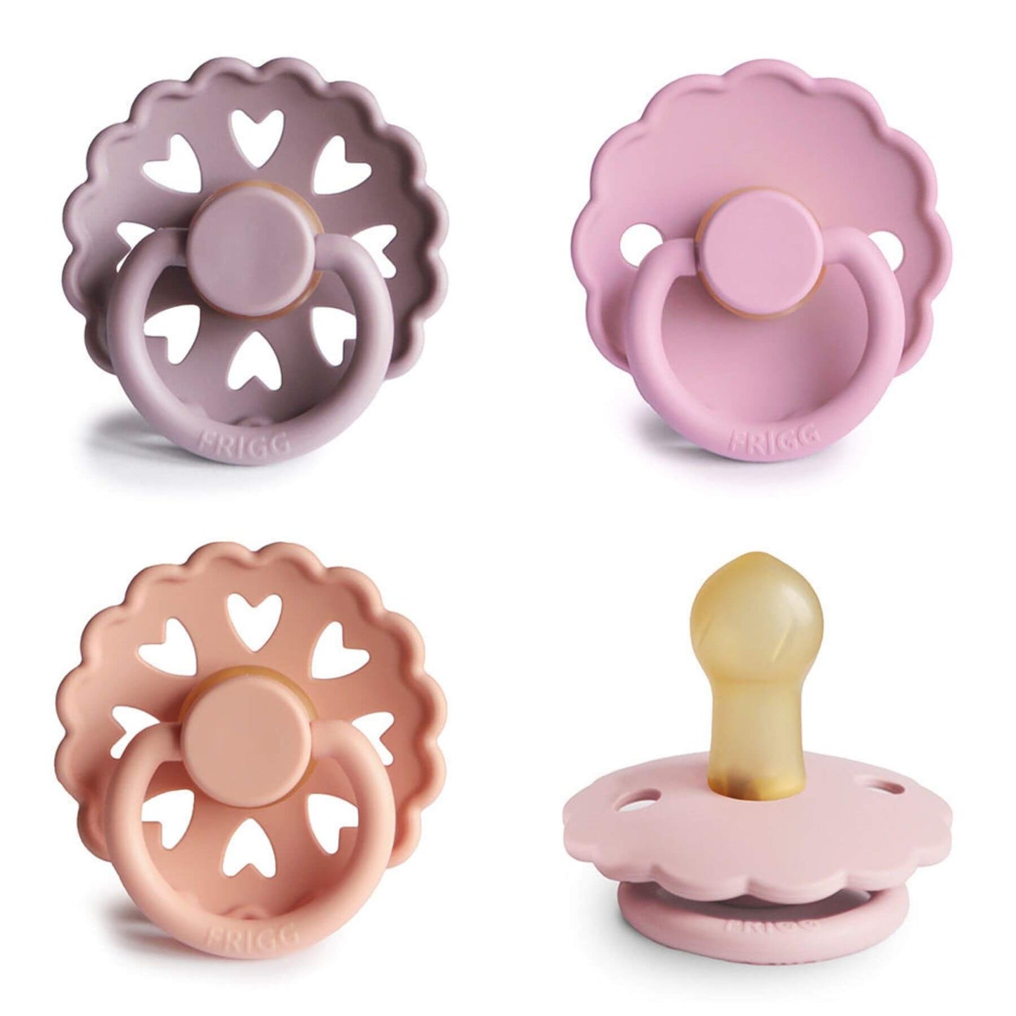 Mushie FRIGG Natural Rubber Pacifier 4-Pack | Sunset Bliss