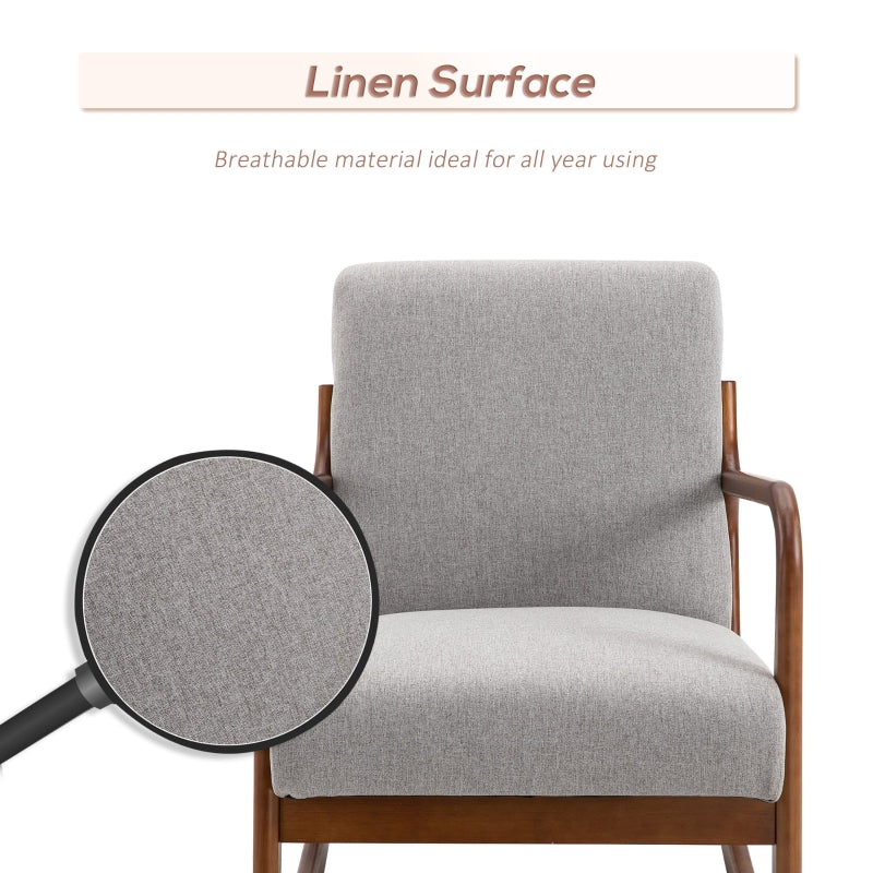 HOMCOM Upholstered Nursery Rocking Armchair | Wood Base & Linen Fabric Seat | Grey