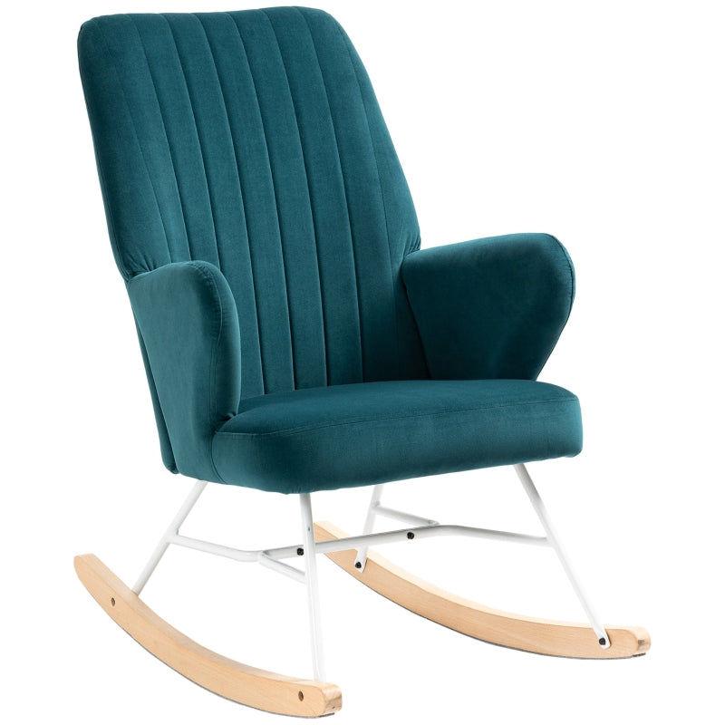 HOMCOM Modern Nursery Accent Rocking Chair | Wingback Chair | Blue