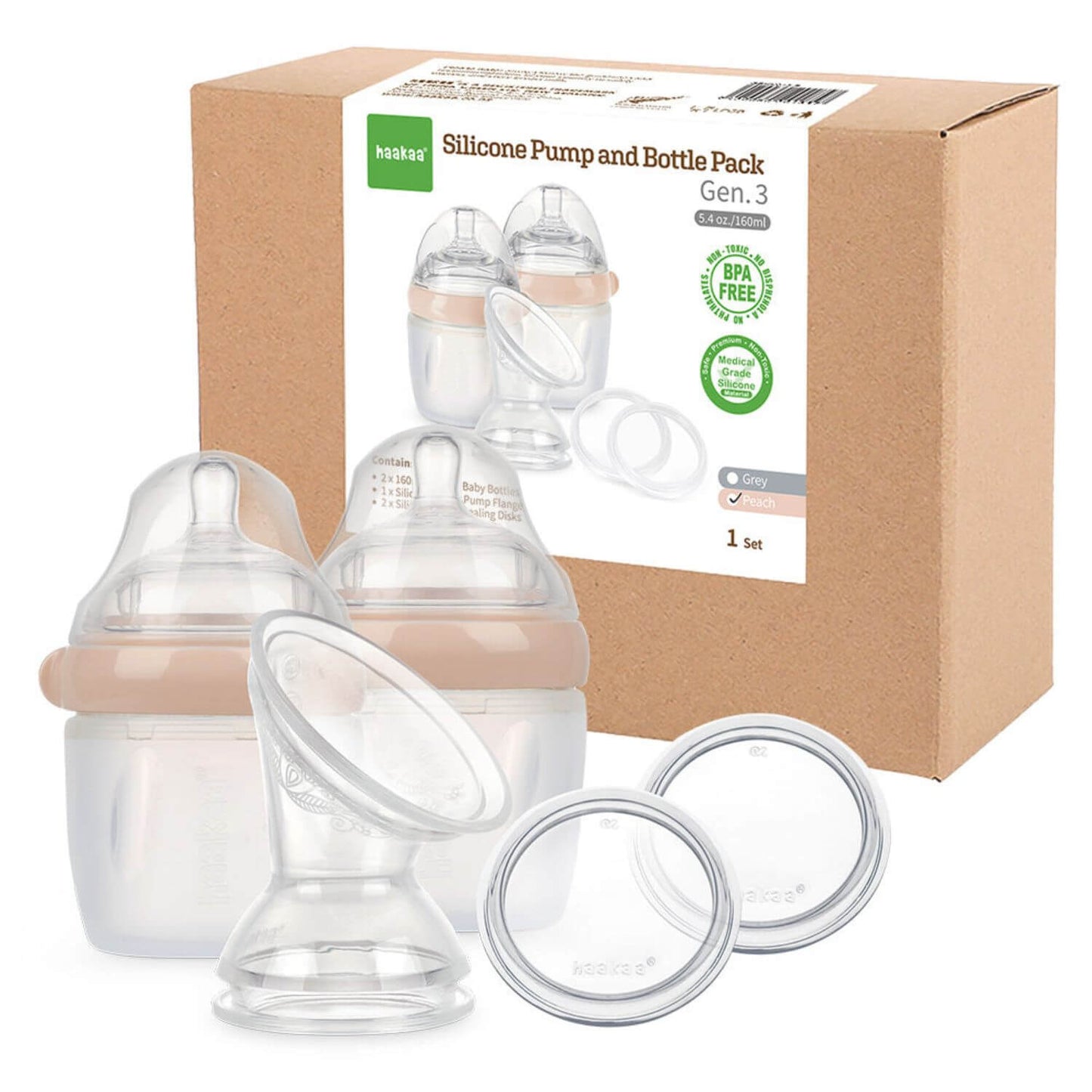 Haakaa Gen 3 Silicone Breast Pump and Bottle Pack 160 ml/6 oz Pink