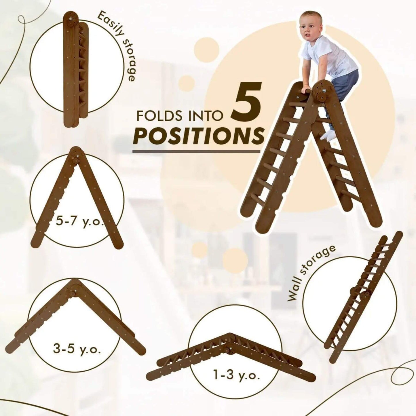 Goodevas Ladder with folding positions and a child climbing on it, on a light background.