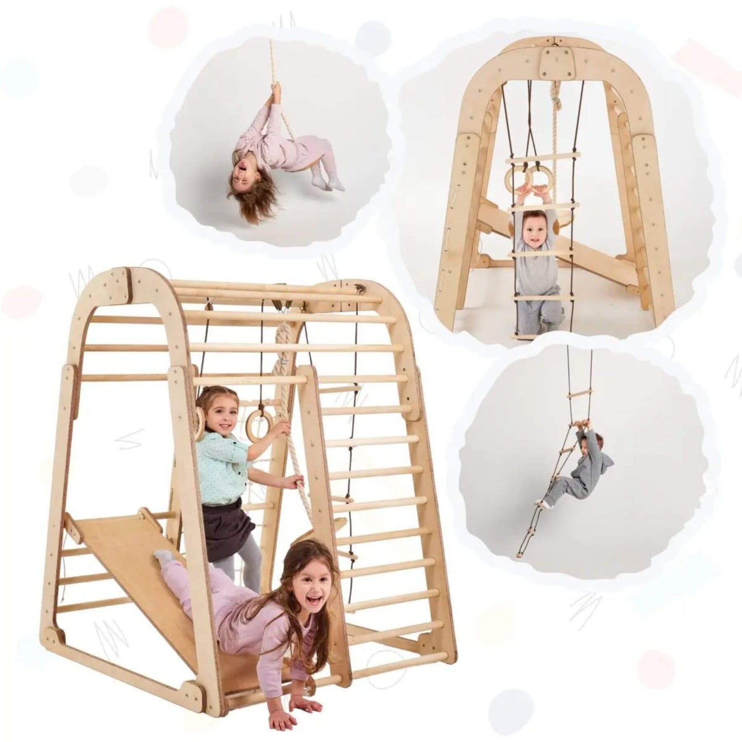 Kids playing with Goodevas Indoor Wooden Playground