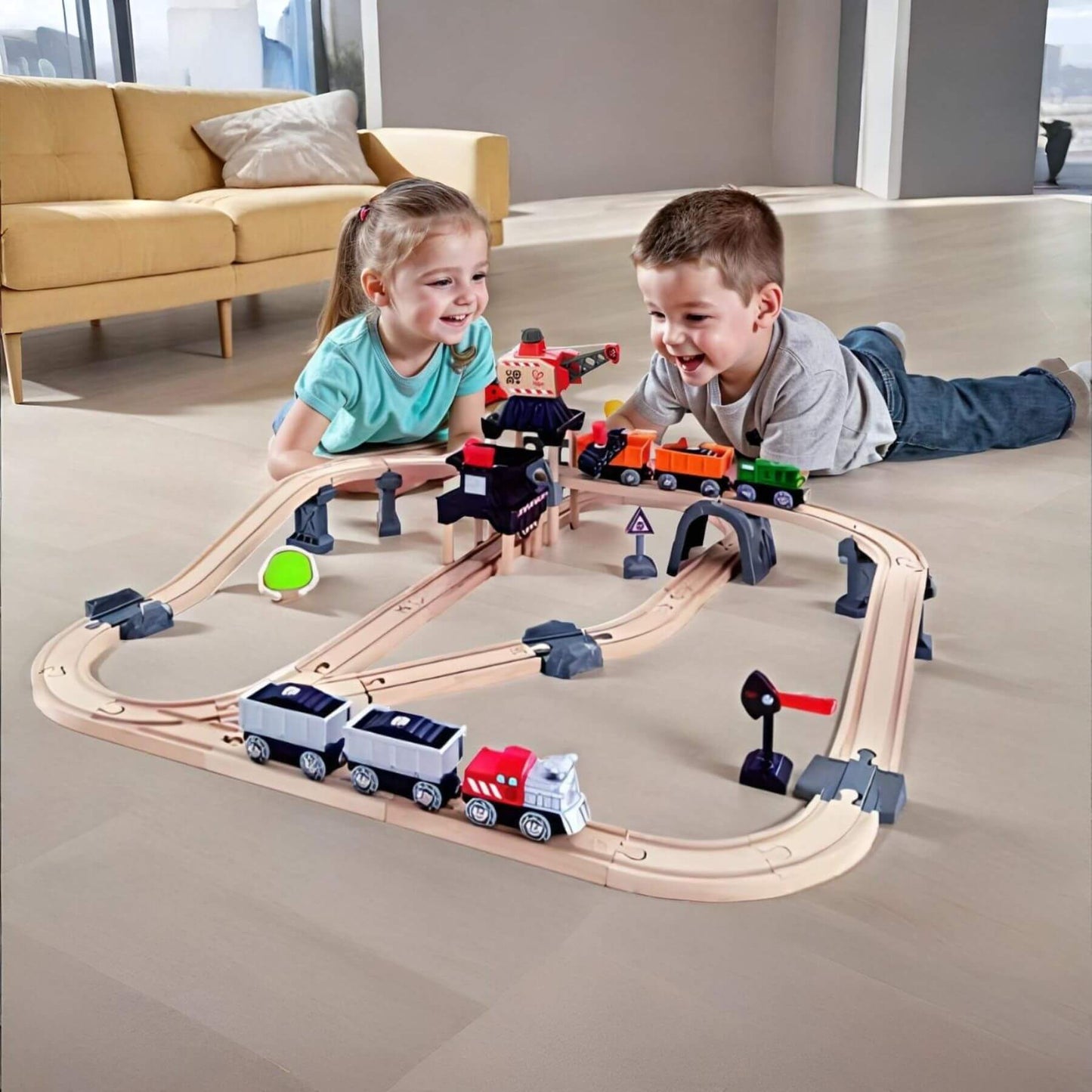 Kids Playing Hape Mining Loader Set