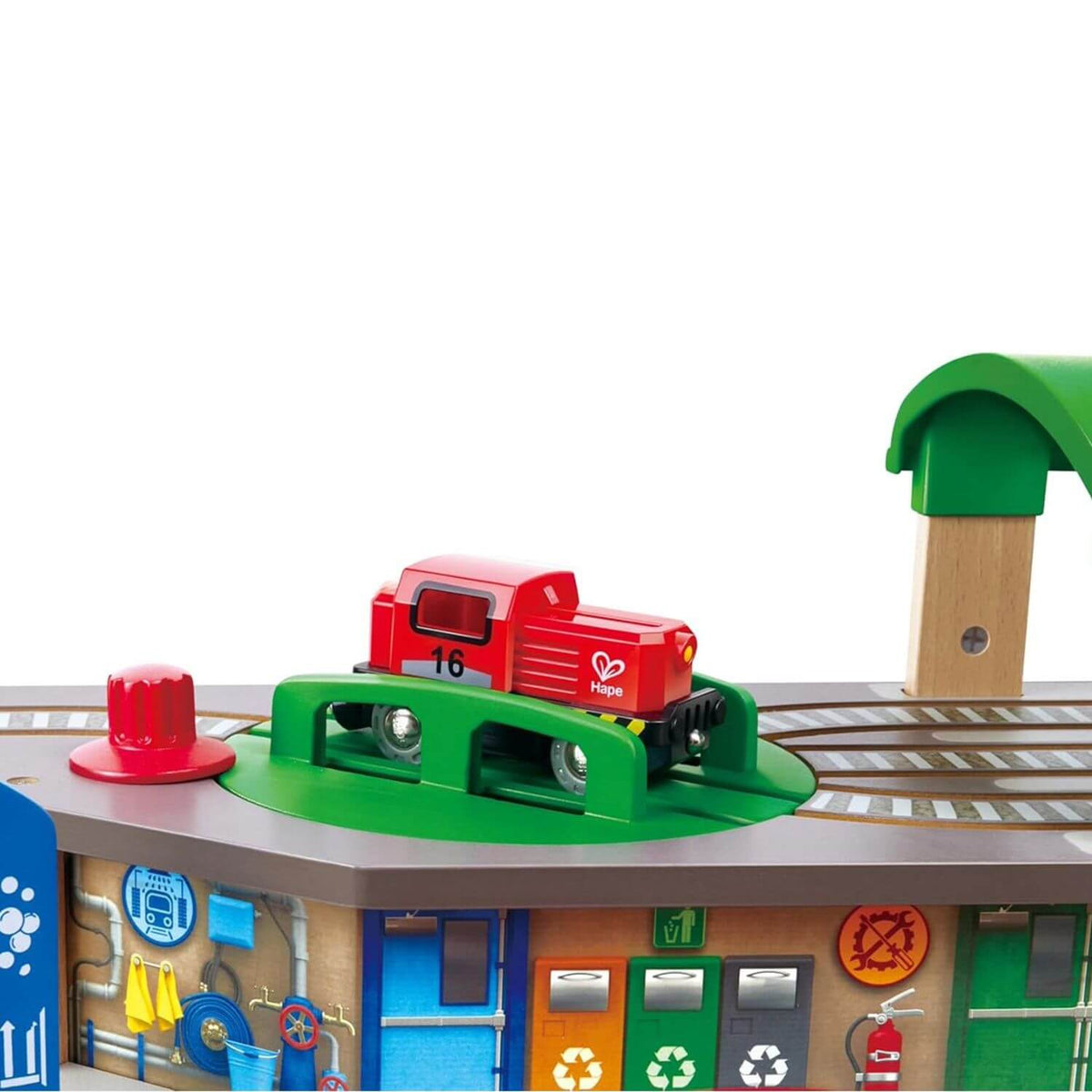 Close-up of Hape Multi-Level Railway City Set