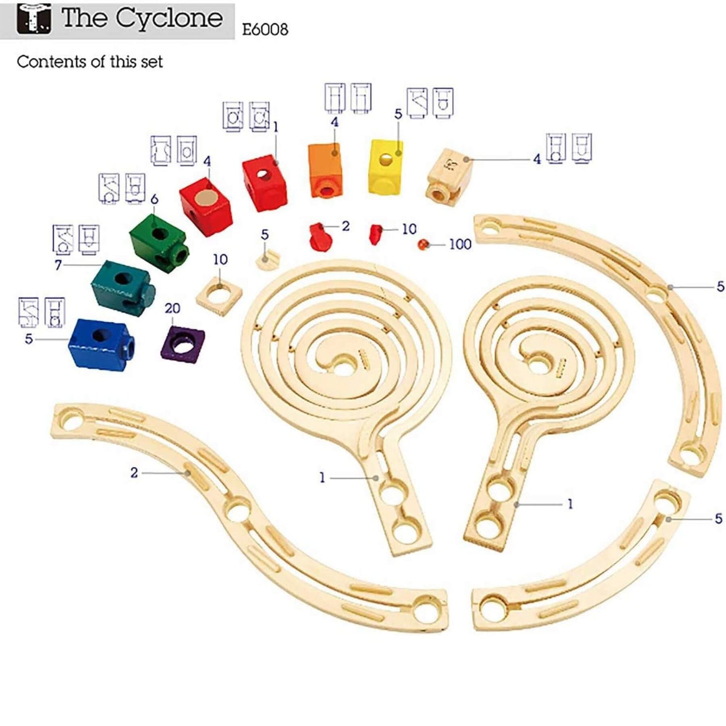Parts of Hape Quadrilla Cyclone Wooden Marble Run Blocks