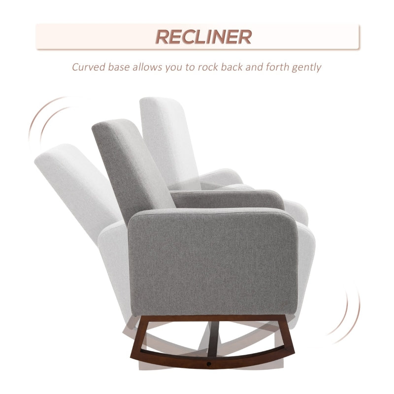 Detail of HOMCOM Nursery Rocker with Curved Wood Base Grey
