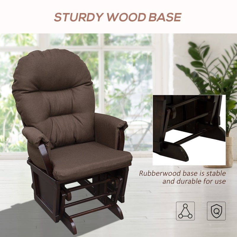 HOMCOM Nursery Glider Rocker with Ottoman | Thick Padded Cushion & Wood Base | Brown