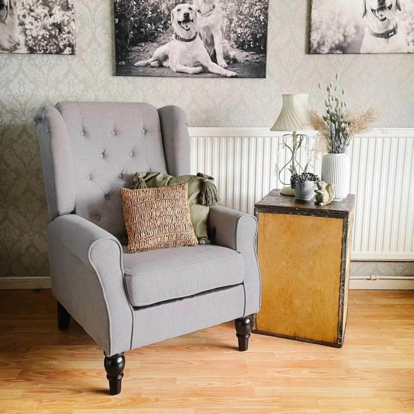 HOMCOM Button-Tufted Wingback Nursery Chair in Grey | Armrest and Padded Seat