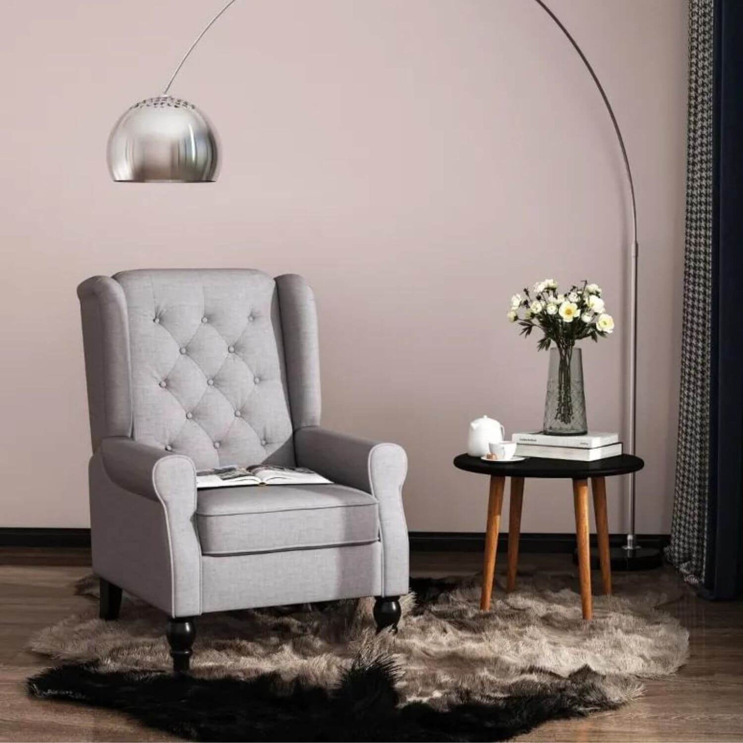 HOMCOM Button-Tufted Wingback Nursery Chair in Grey | Armrest and Padded Seat