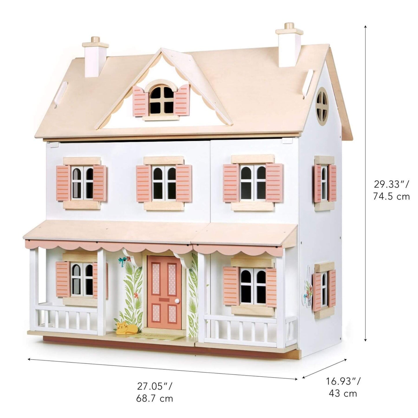 Tender Leaf Humming Bird House with measurements on a white background