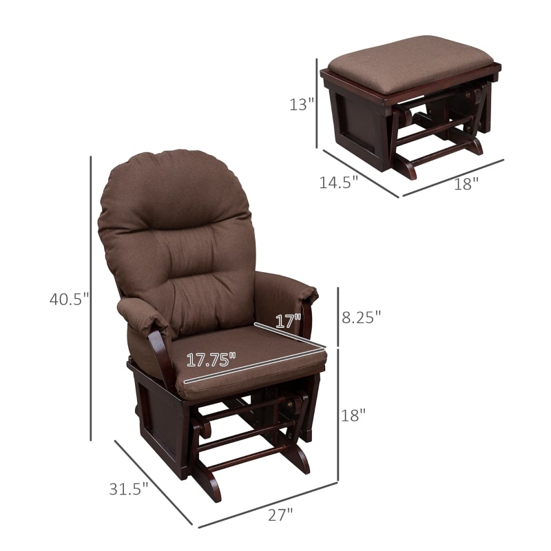 HOMCOM Nursery Glider Rocker with Ottoman | Thick Padded Cushion & Wood Base | Brown