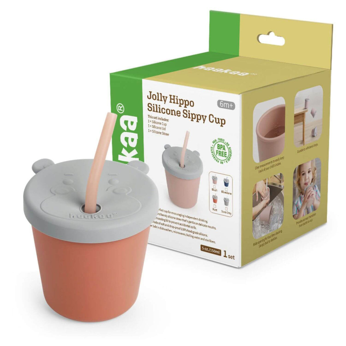 Haakaa Jolly Hippo Silicone Sippy Cup - Rust