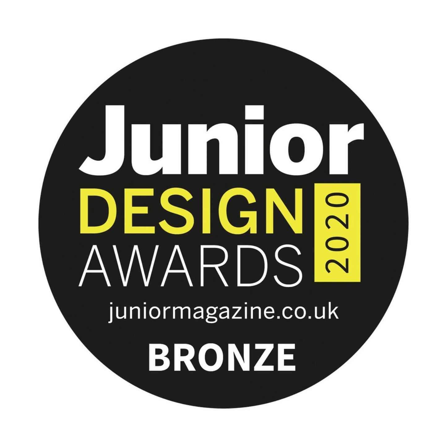 Junior Design Awards 2020 bronze award badge on a black background