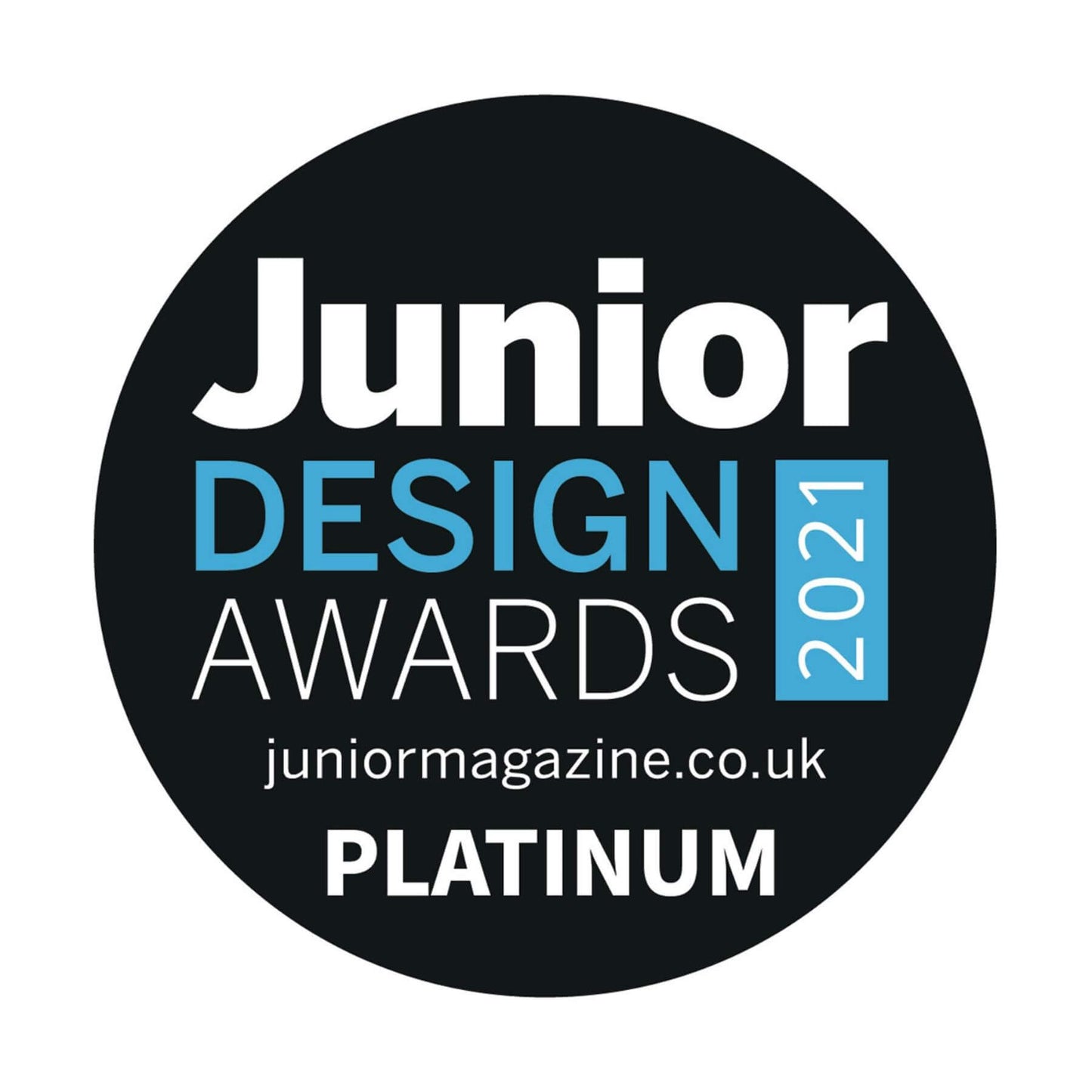 Junior Design Awards 2021 Platinum badge with black background