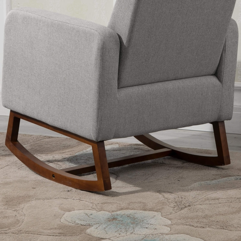 Back View of HOMCOM Nursery Rocker with Curved Wood Base Grey