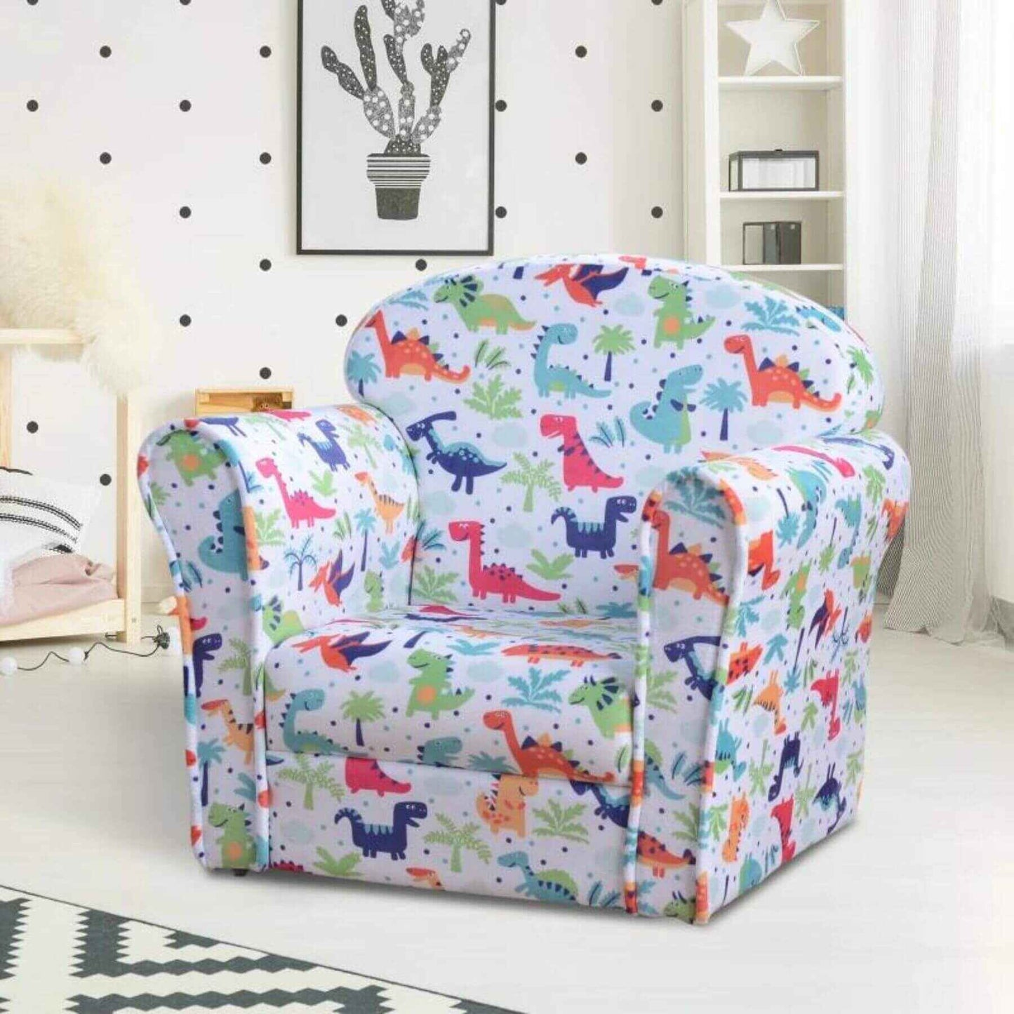 Qaba Kid's Armchair with Dinosaur Design and Thick Padding, Multi-Colored
