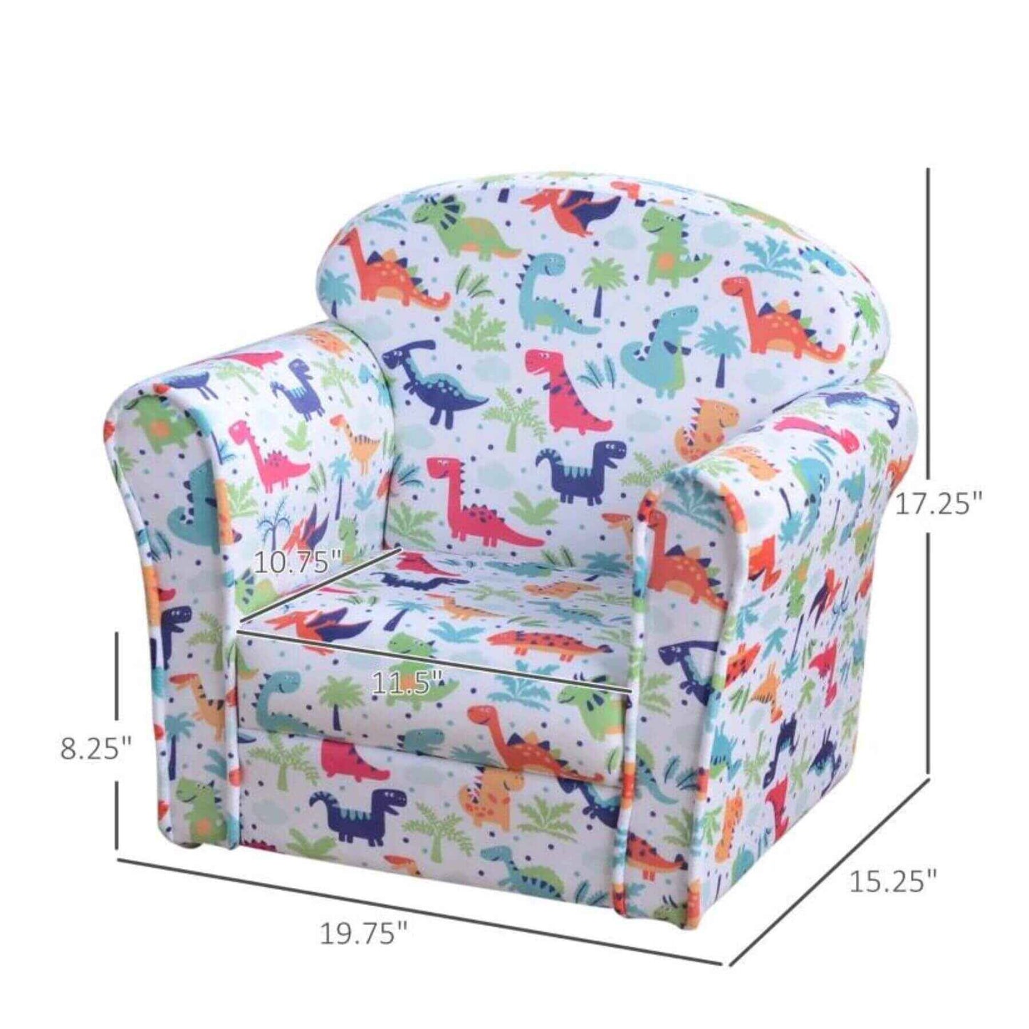Qaba Kid's Armchair with Dinosaur Design and Thick Padding, Multi-Colored