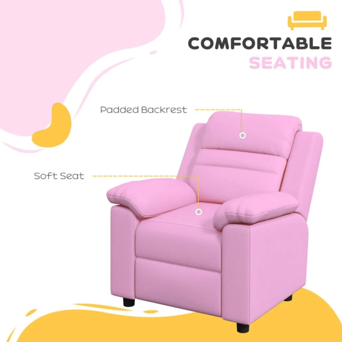 Qaba Kids Leather Recliner Chair with Armrest, Footrest, Headrest, Pink