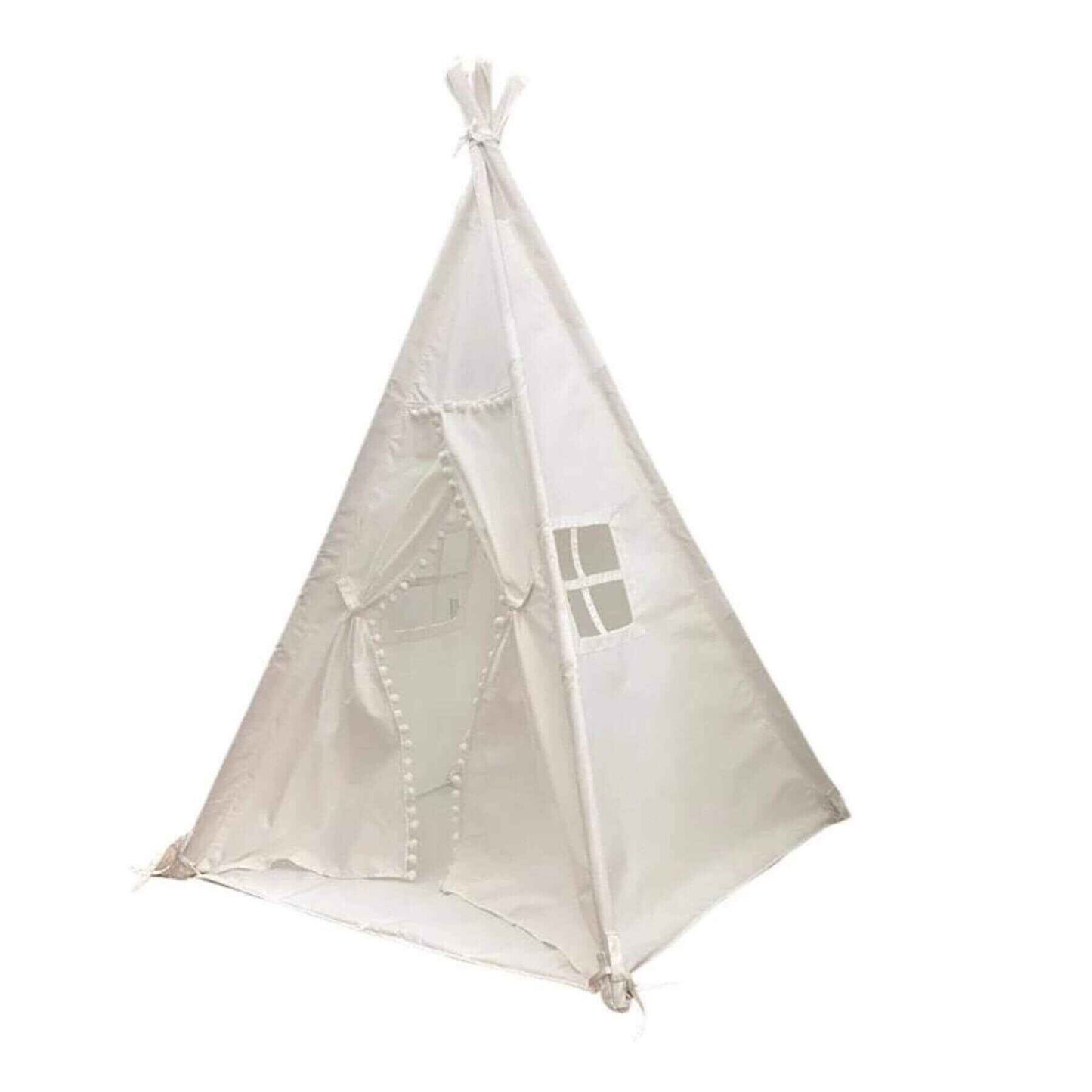 Domestic Objects Handmade Kids Play Tent in Cotton Canvas, White Pom Pom Trim