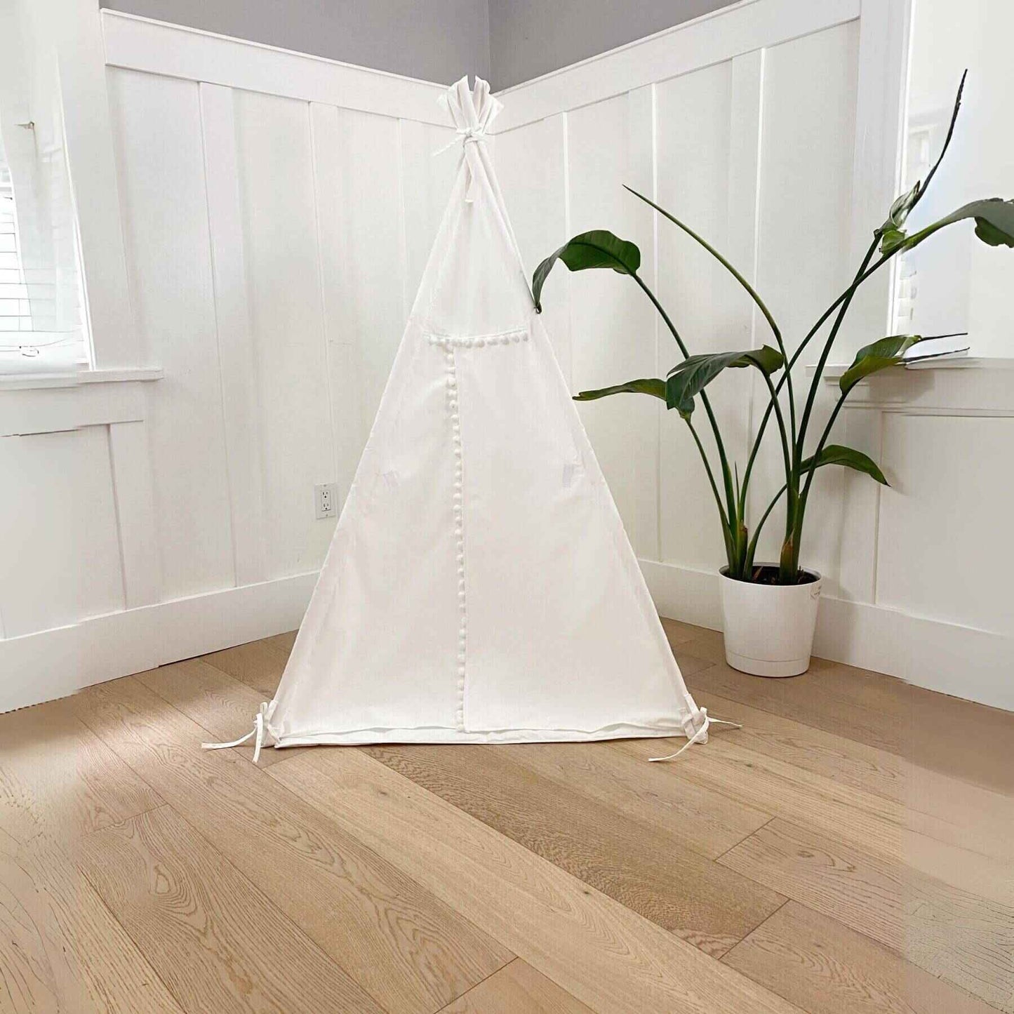 Domestic Objects Handmade Kids Play Tent in Cotton Canvas, White Pom Pom Trim