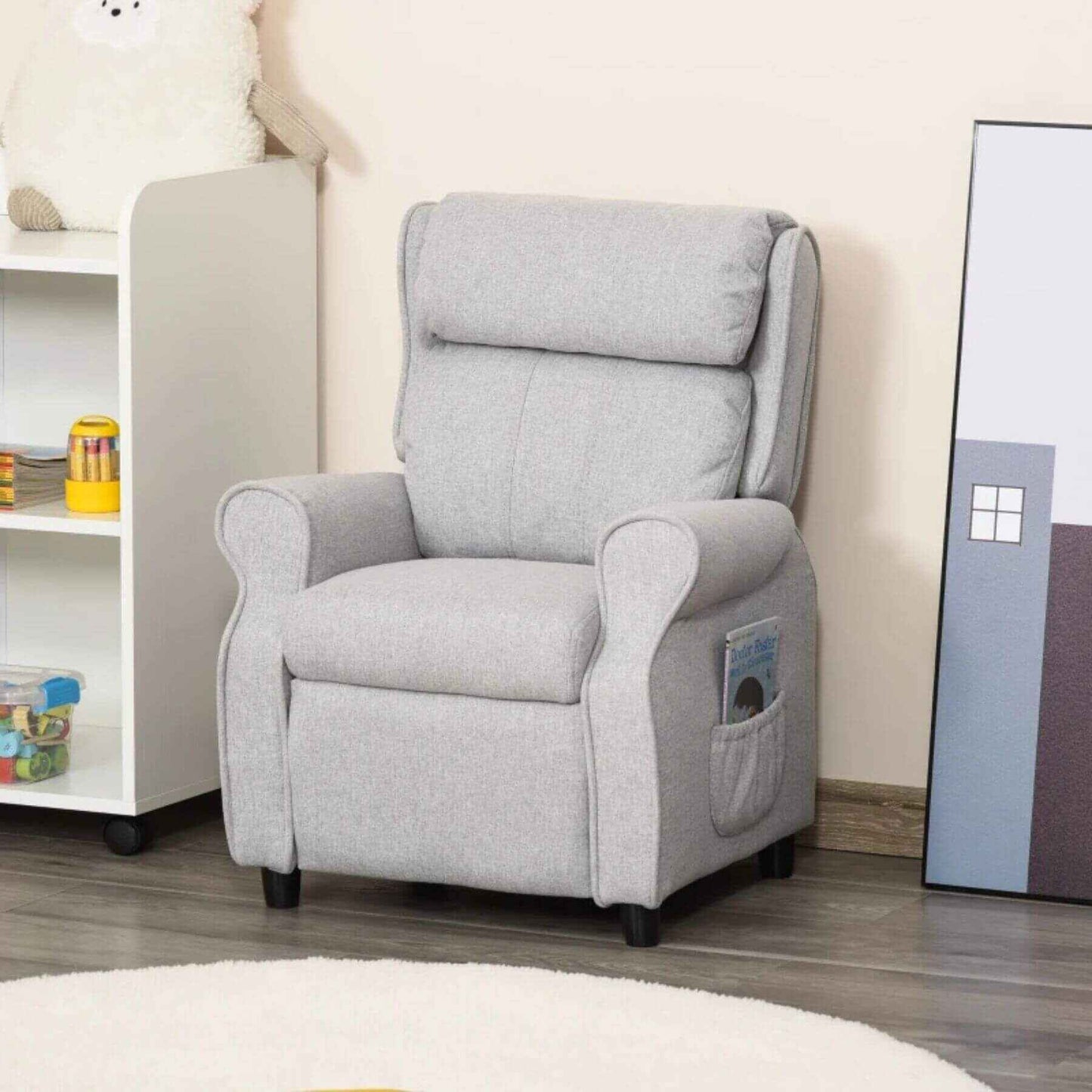 Qaba Kids Recliner Chair Children Sofa Angle Adjustable Single Lounger Light Grey