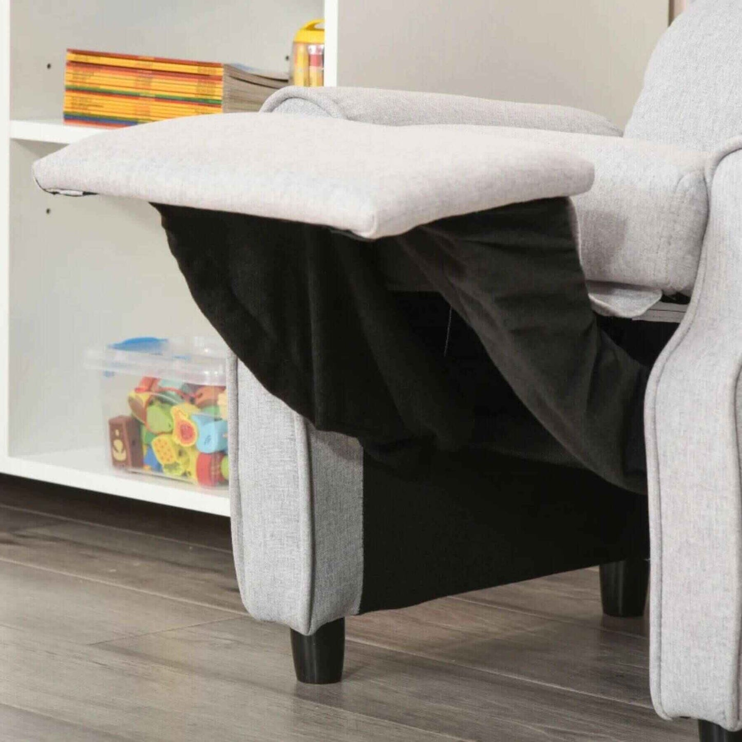 Detail of Qaba Kids Recliner Chair Children Sofa Angle Adjustable Single Lounger Light Grey