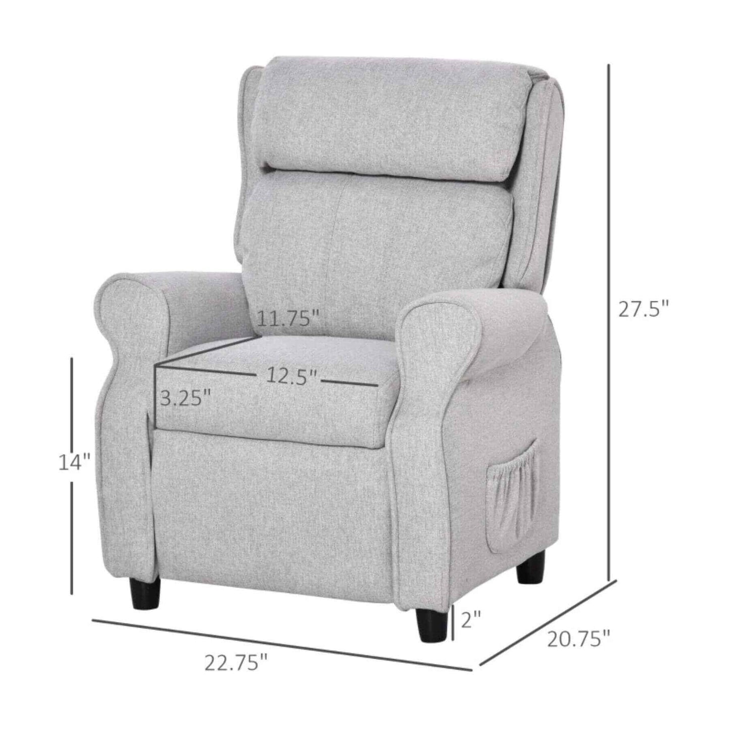 Qaba Kids Recliner Chair Children Sofa Angle Adjustable Single Lounger Light Grey