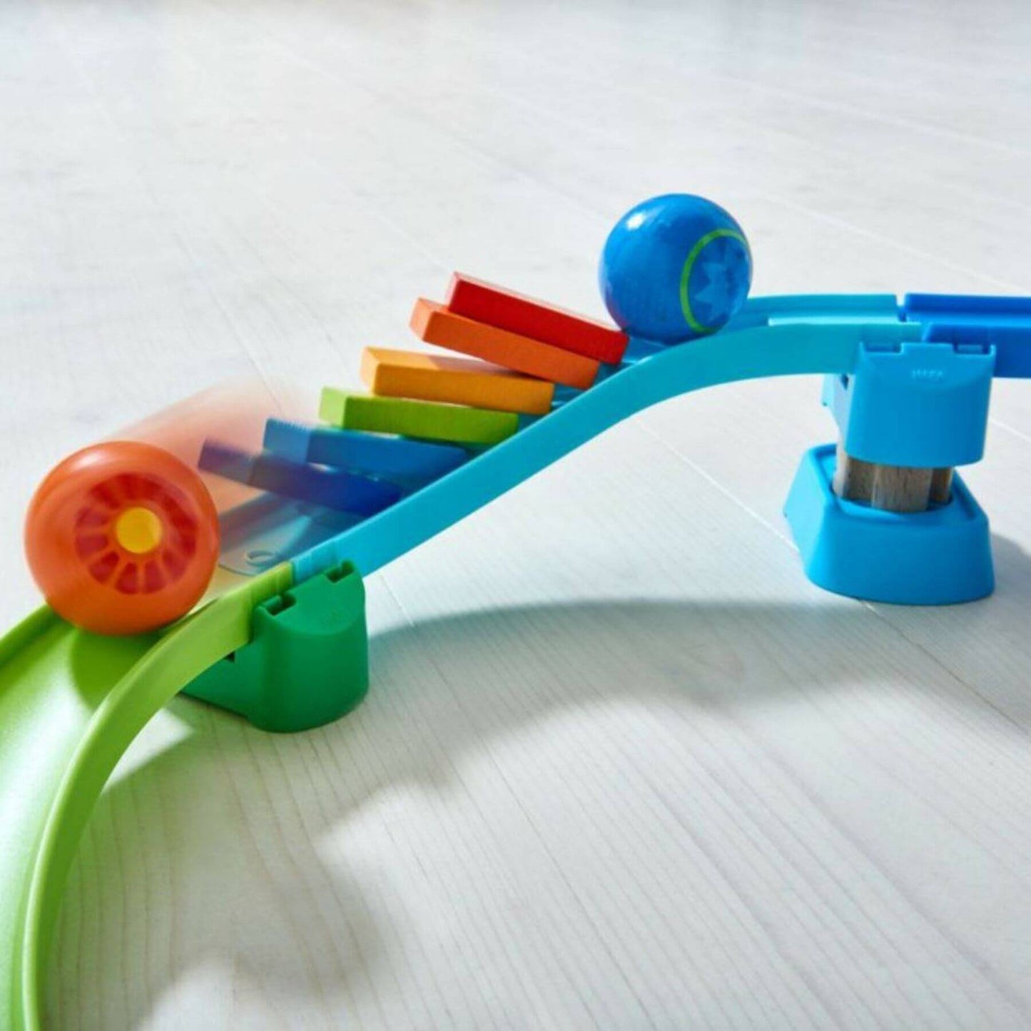 Close-up of HABA USA Kullerbu Kringel Domino Play Track Starter Set