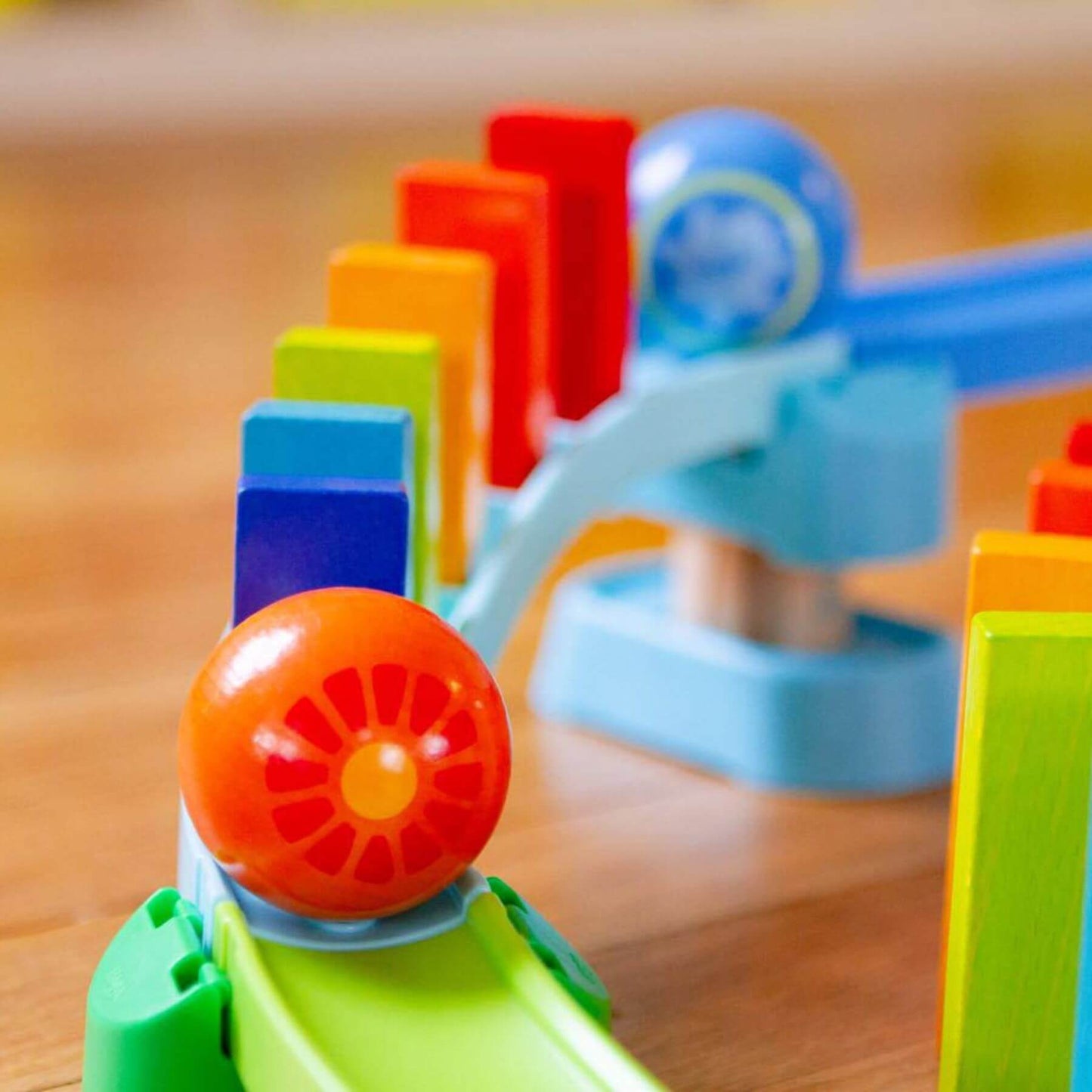 Close-up of HABA USA Kullerbu Kringel Domino Play Track Starter Set