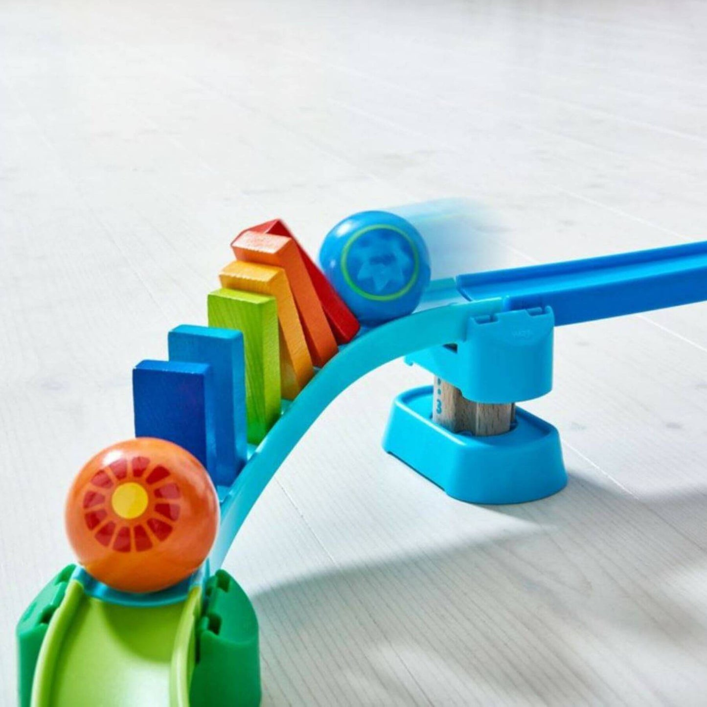 Close-up of HABA USA Kullerbu Kringel Domino Play Track Starter Set