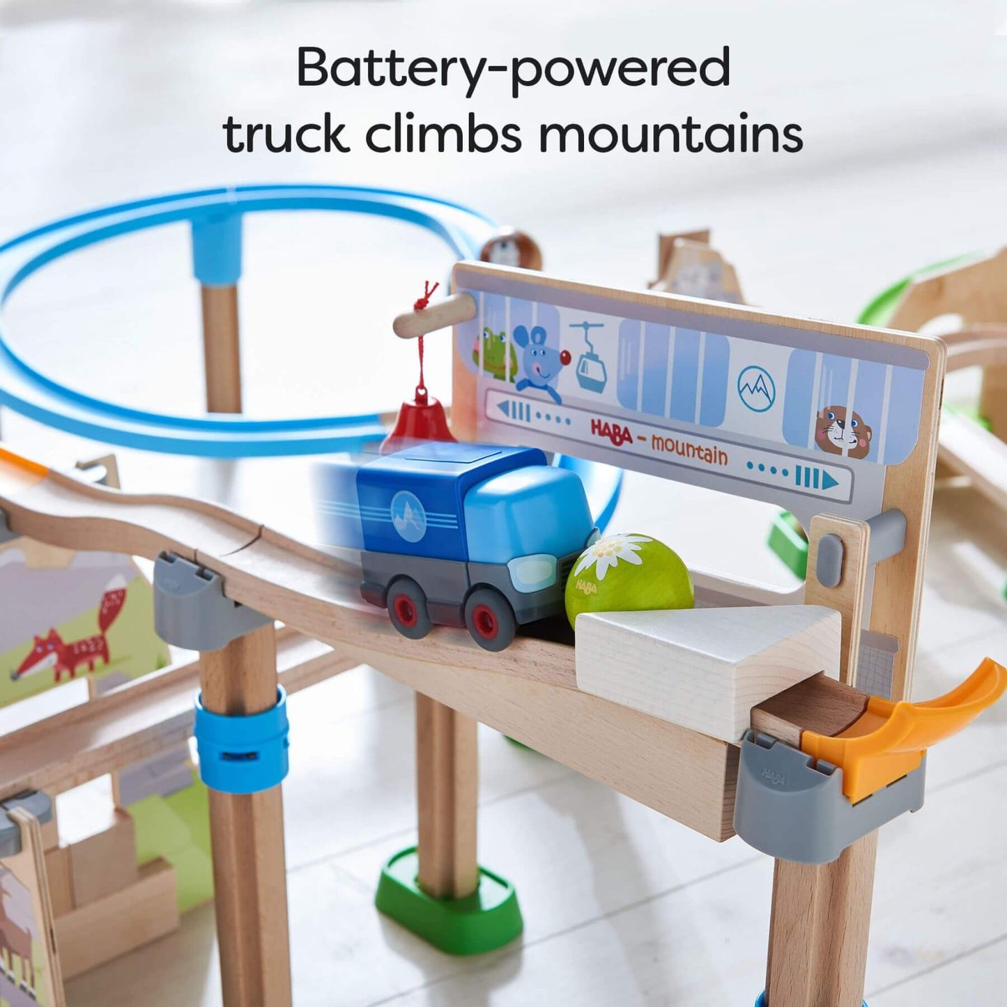 Close-up of HABA USA Kullerbu Mountain Adventure Track Set