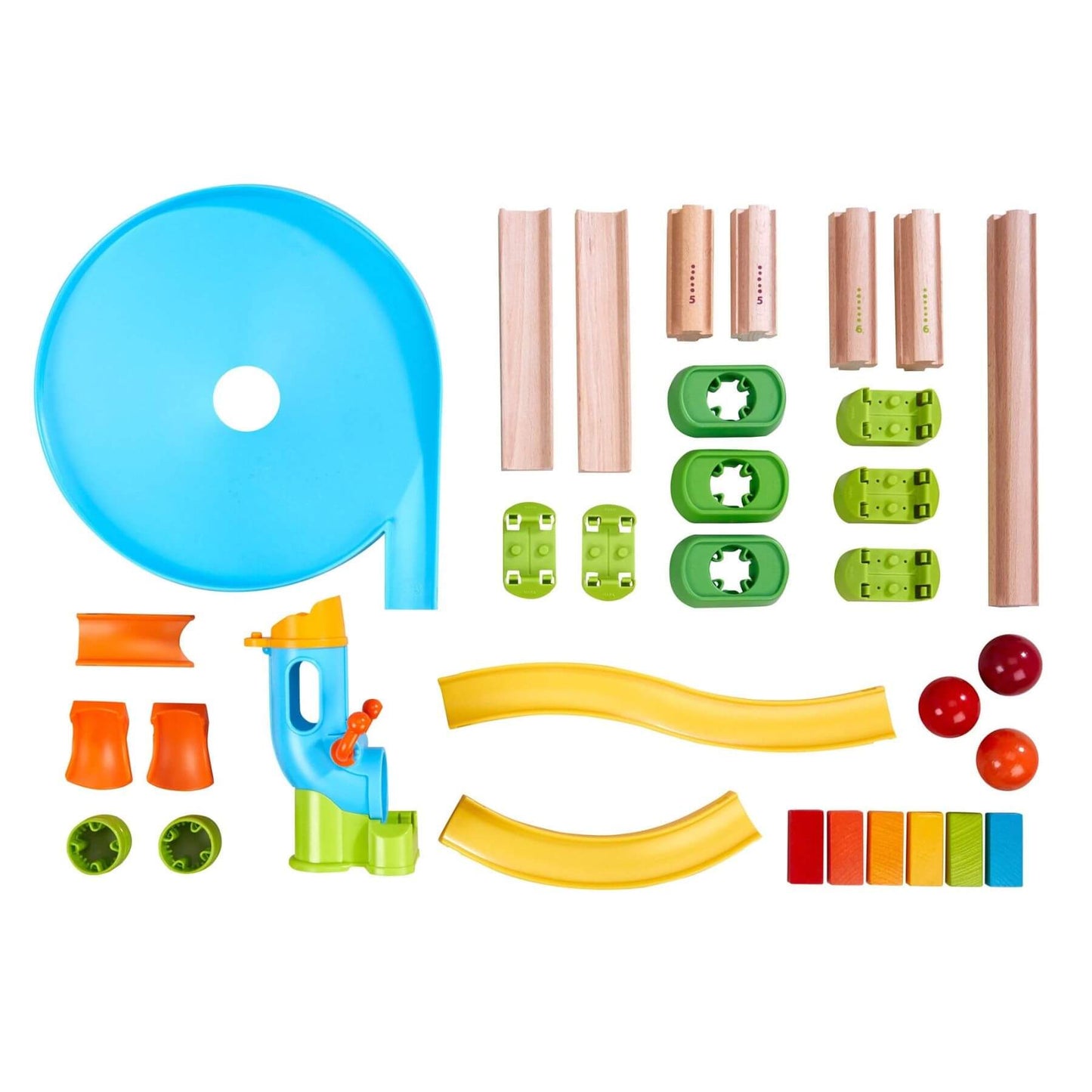 Colorful toy building set with various components