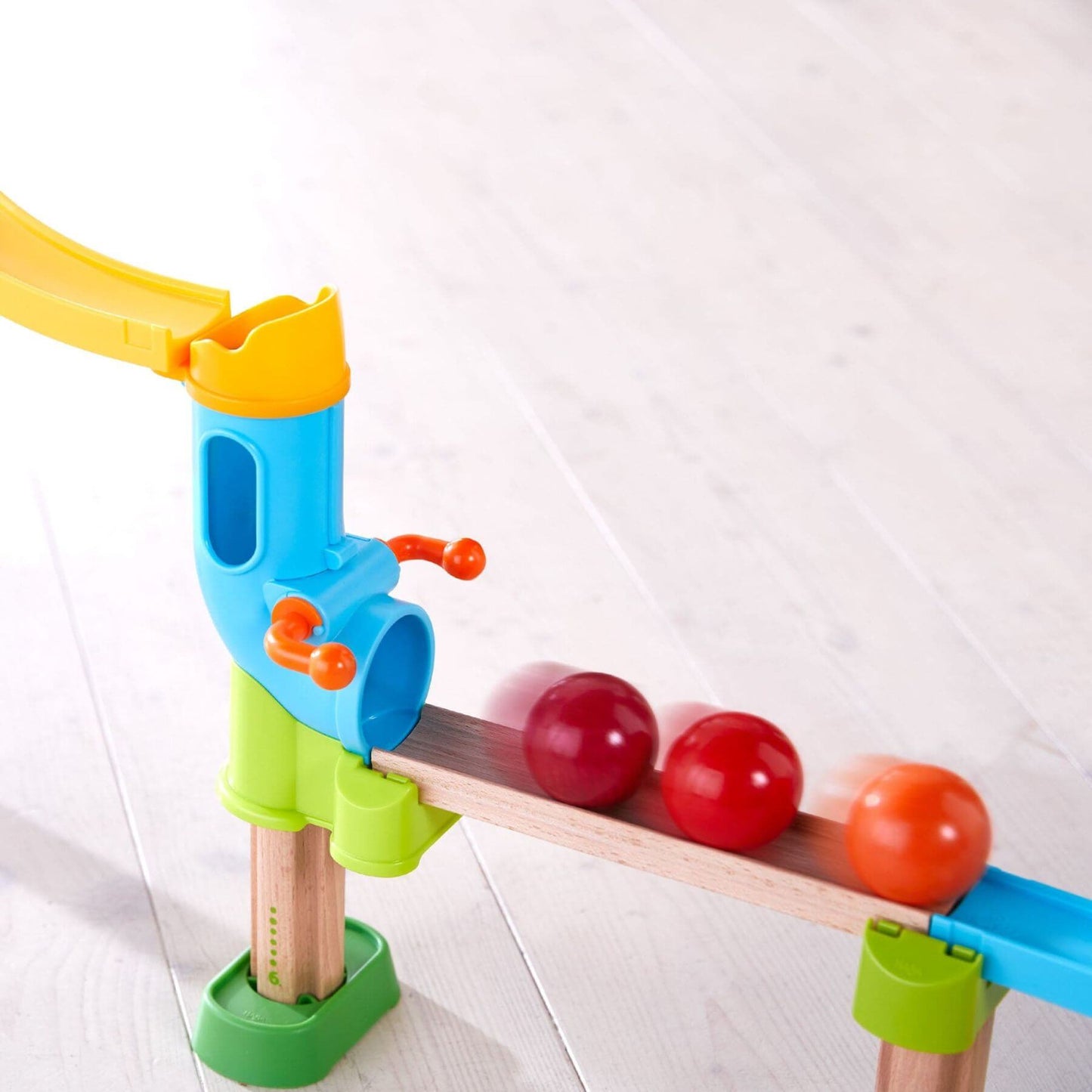 Close-up of HABA USA Kullerbu Traffic Jam Ball Track Set