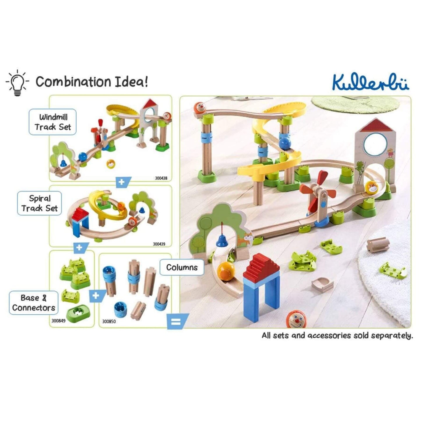 HABA USA Kullerbu Windmill 25 Piece Starter Track Set with various components