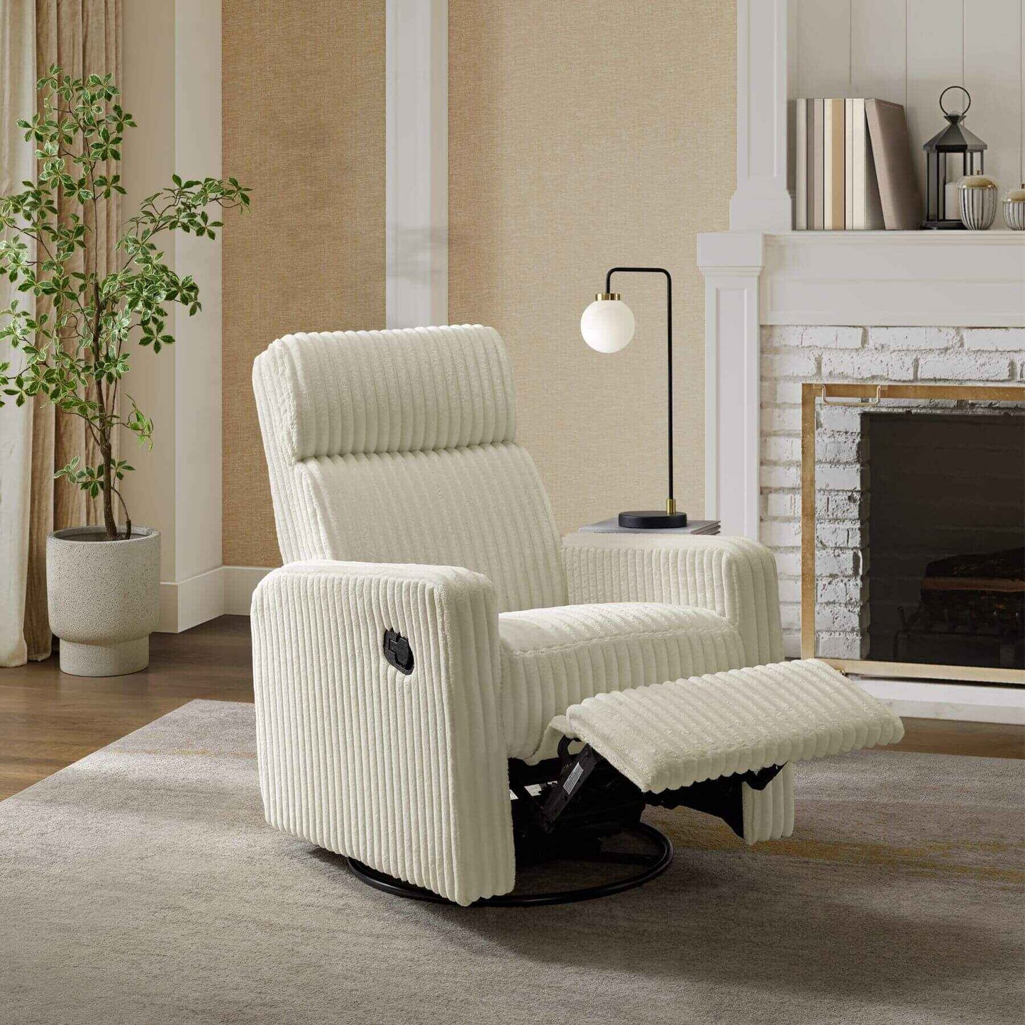 Oxford Baby Layton Glider / Recliner Pearl White in a living room setting.