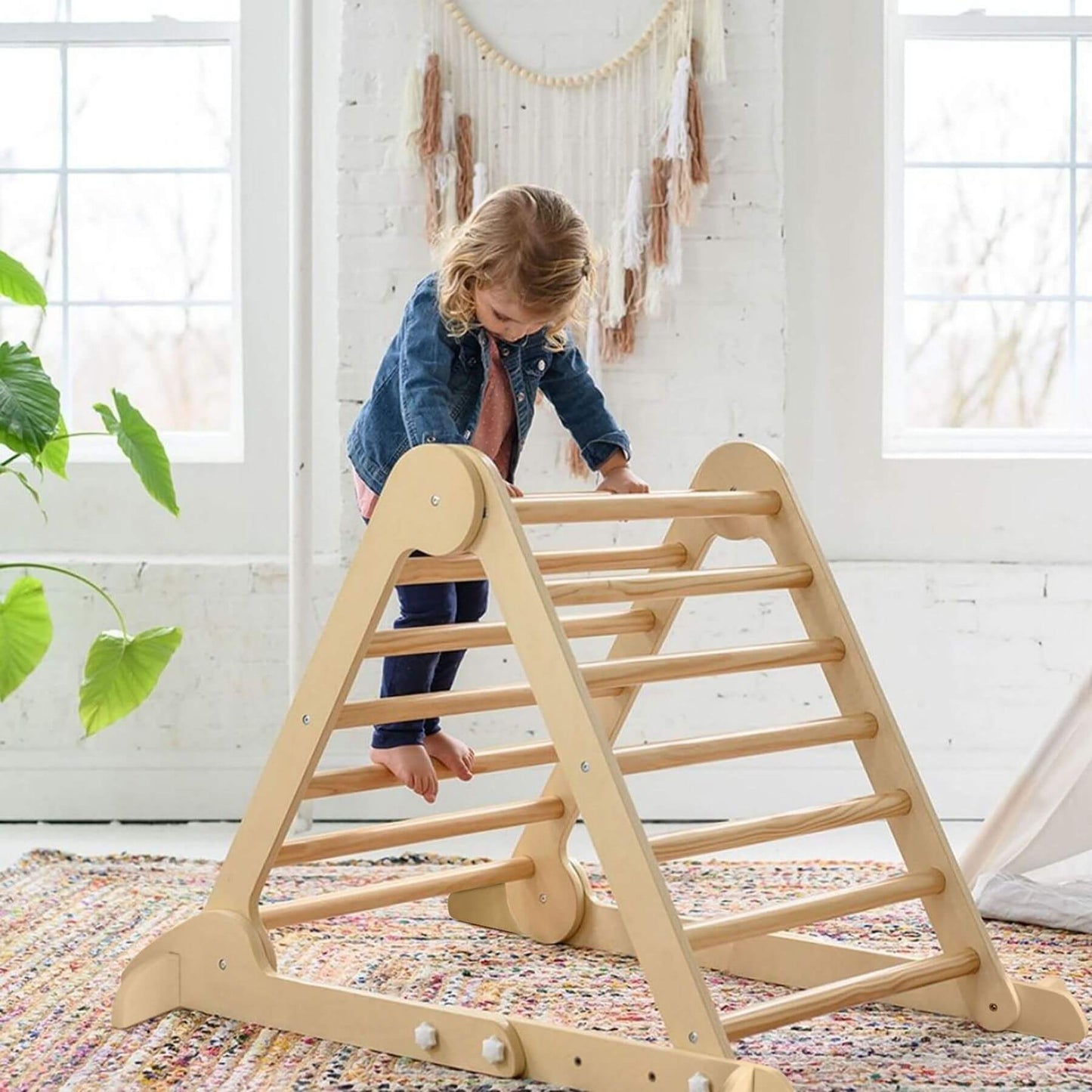 Girl Climbing on Little Partners Learn 'N Climb Triangle Natural