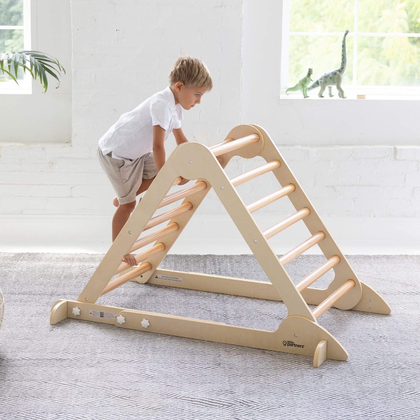 Boy Climbing on Little Partners Learn 'N Climb Triangle Natural