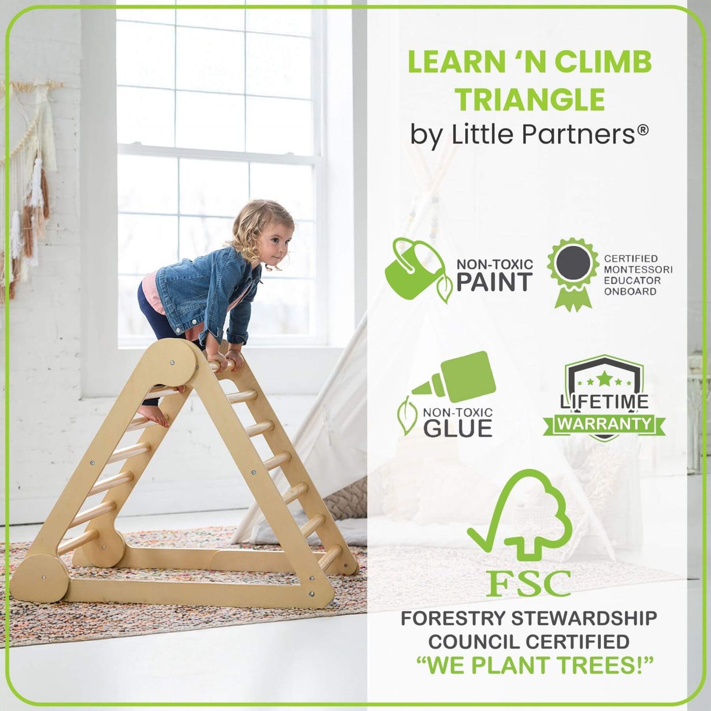 Girl Climbing on Little Partners Learn 'N Climb Triangle Natural