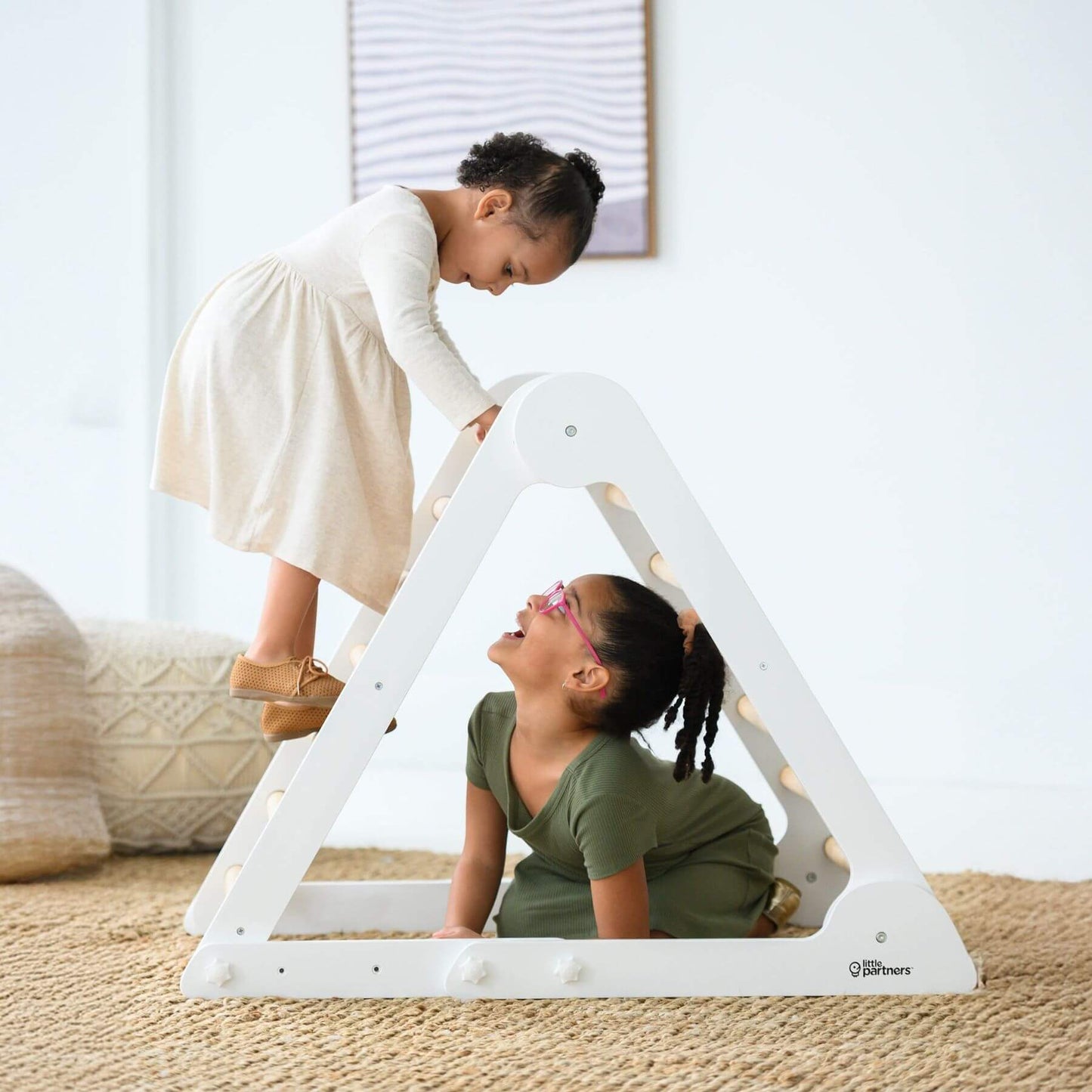 Girls Playing on Little Partners Learn 'N Climb Triangle Natural & White