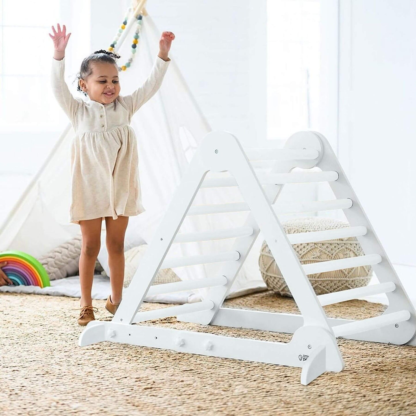 Girl Standing next to Little Partners Learn 'N Climb Triangle White