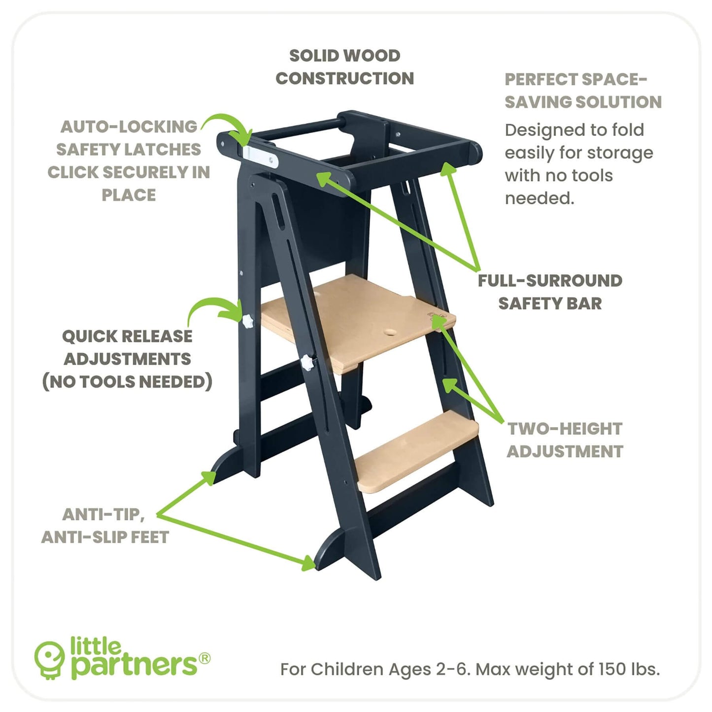 Little Partners Learn 'N Fold Learning Tower Charcoal & Natural