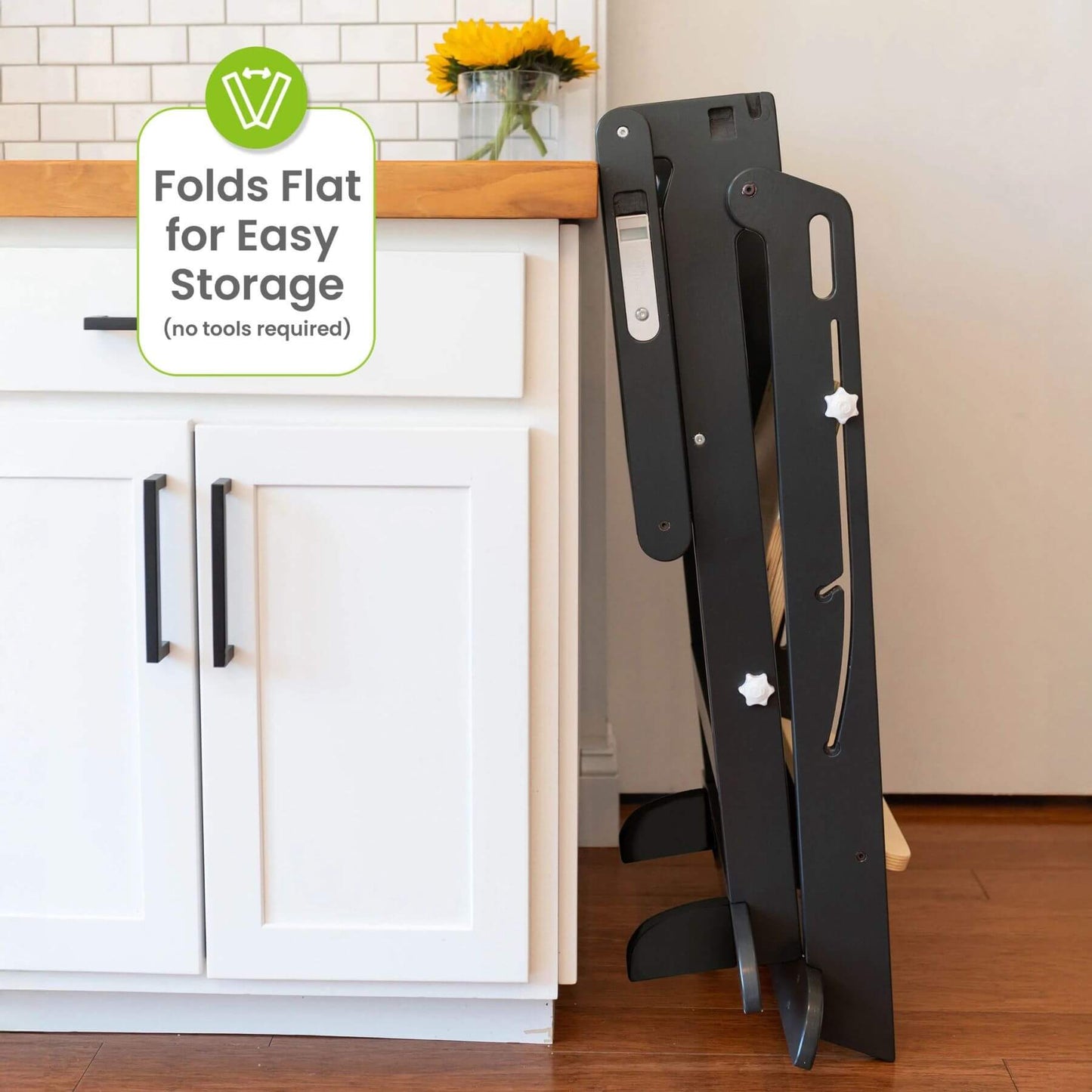 Folded Little Partners Learn 'N Fold Learning Tower Charcoal & Natural