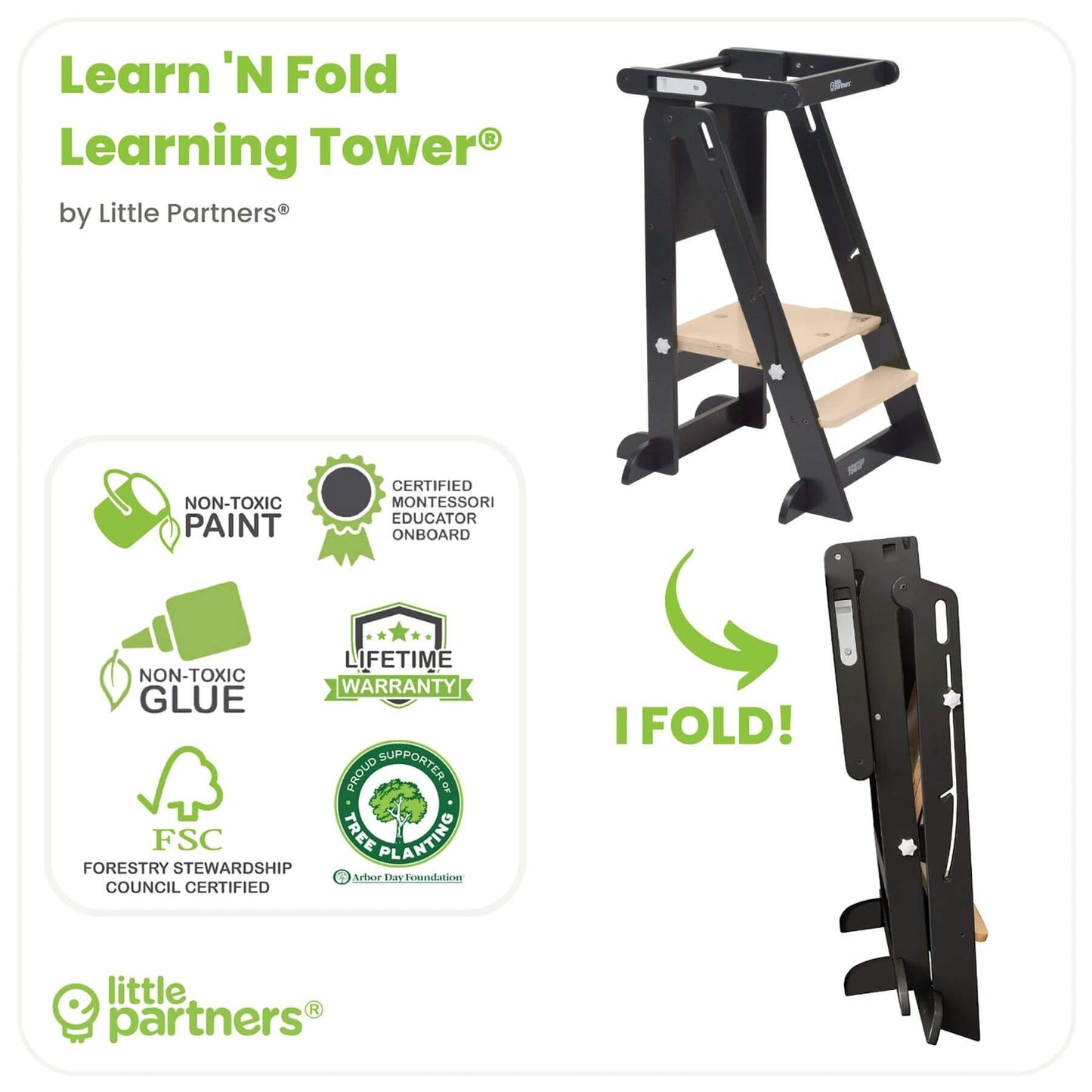 Little Partners Learn 'N Fold Learning Tower Charcoal & Natural