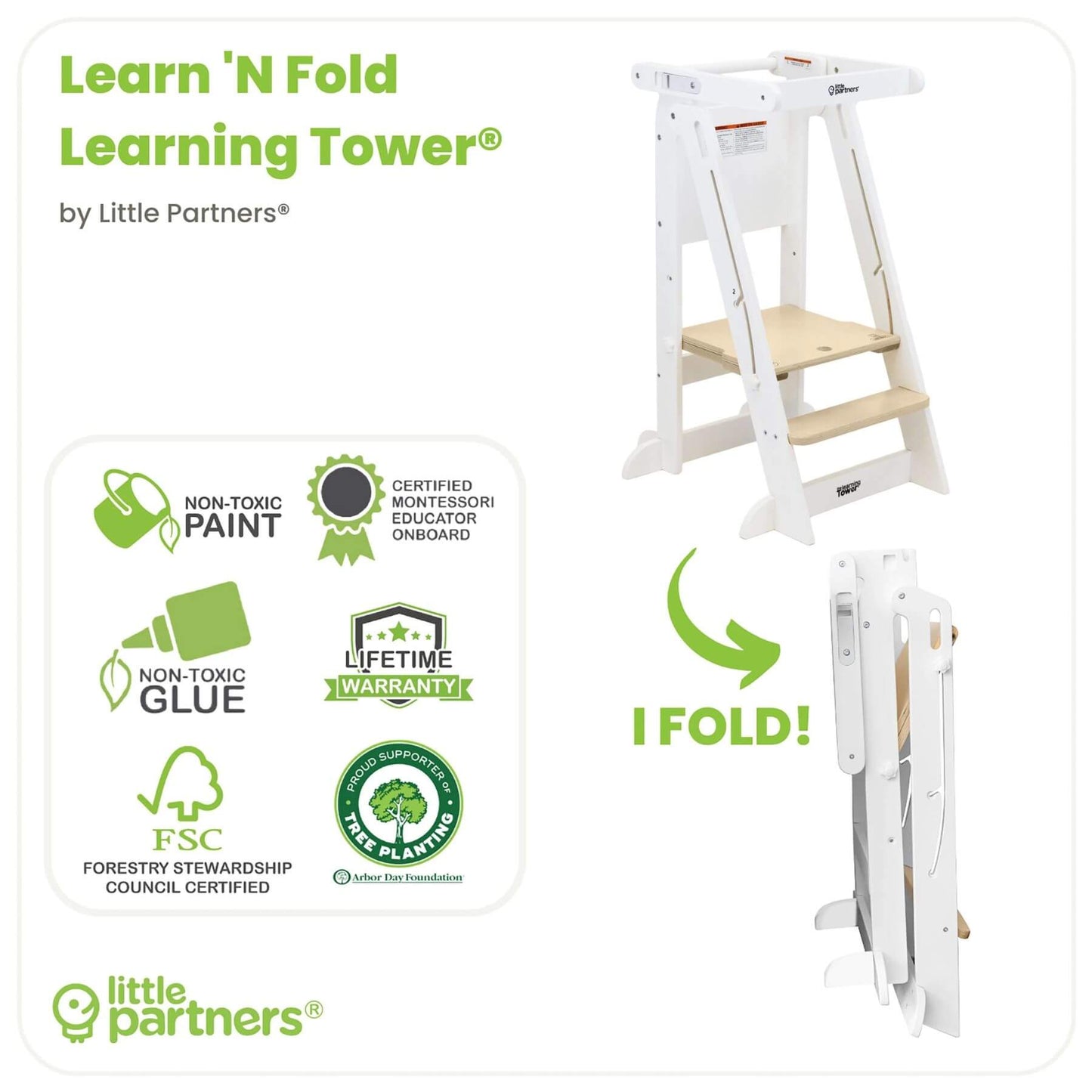 Little Partners Learn 'N Fold Learning Tower Natural & White