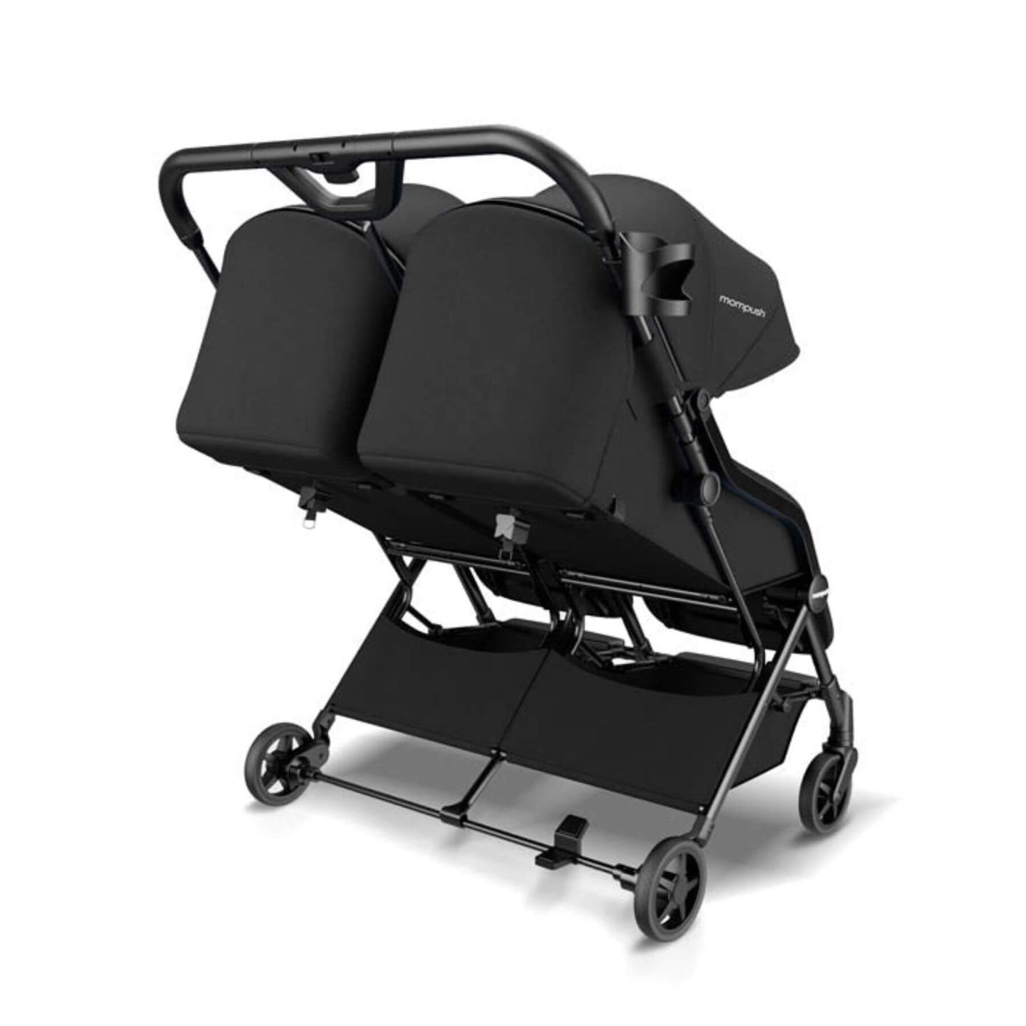 Back View of Mompush Lithe Double Stroller Black