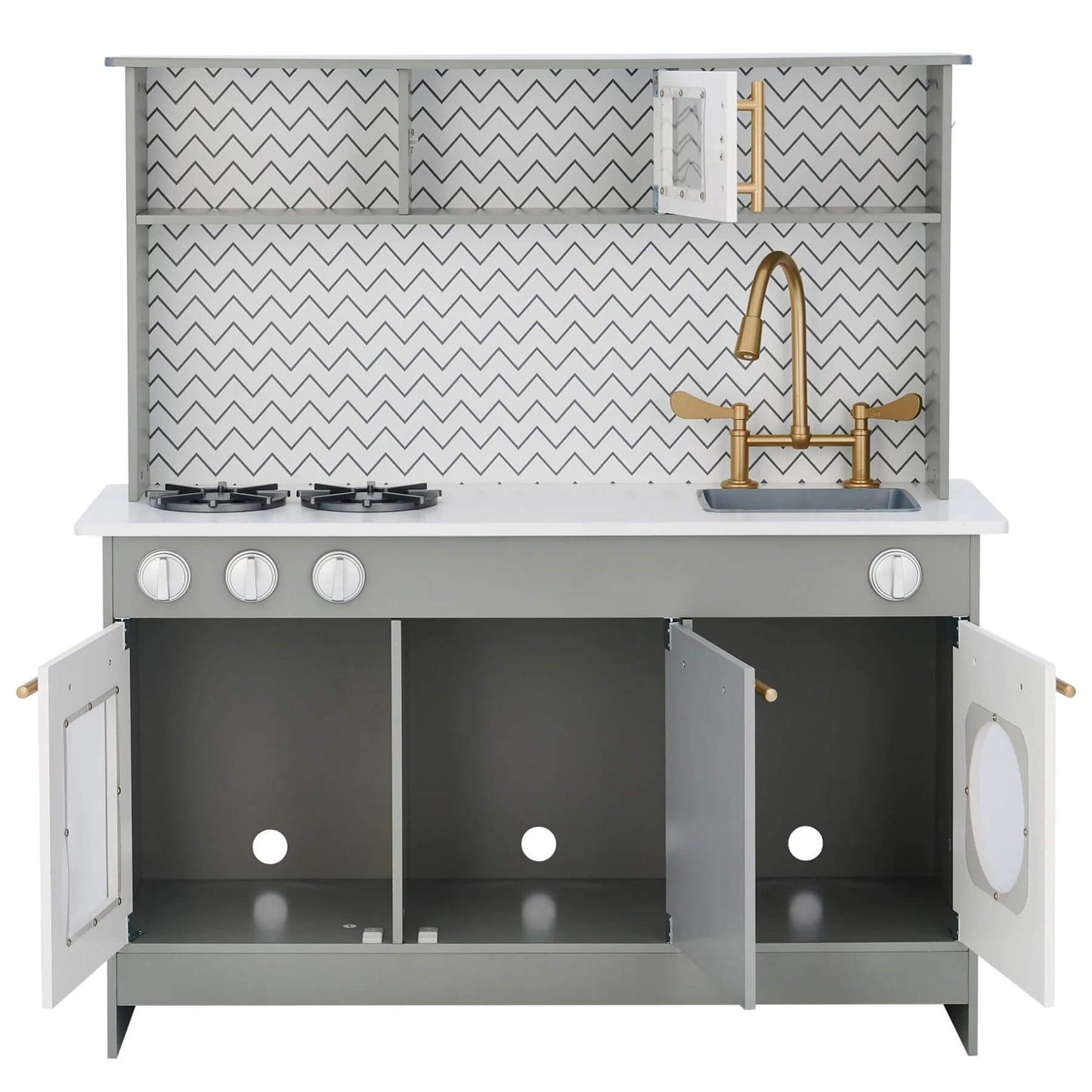 Teamson Kids Little Chef Berlin Modern Play Kitchen Gray w/ Doors Open