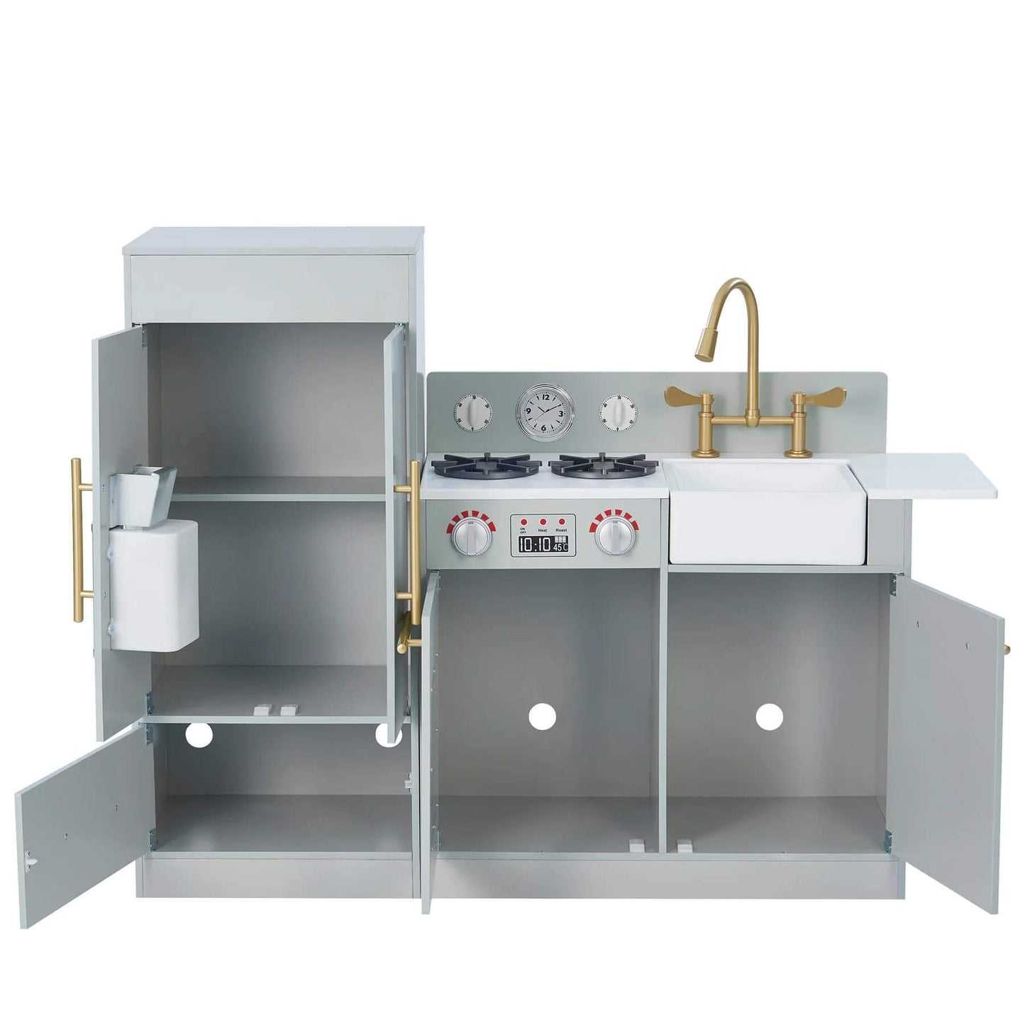 Teamson Kids Little Chef Charlotte Modern Play Kitchen Gray/Gold w/ Doors Open