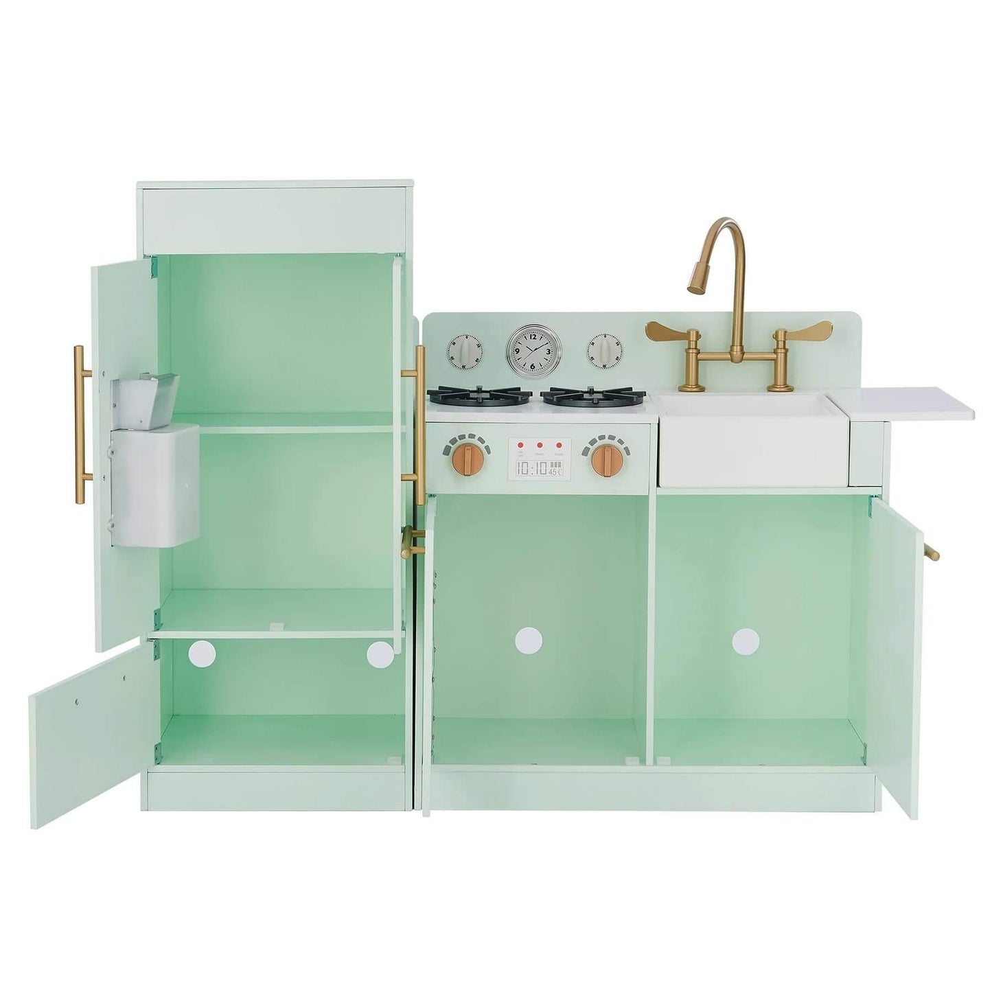 Teamson Kids Little Chef Charlotte Modern Play Kitchen Mint/Gold w/ Doors Open