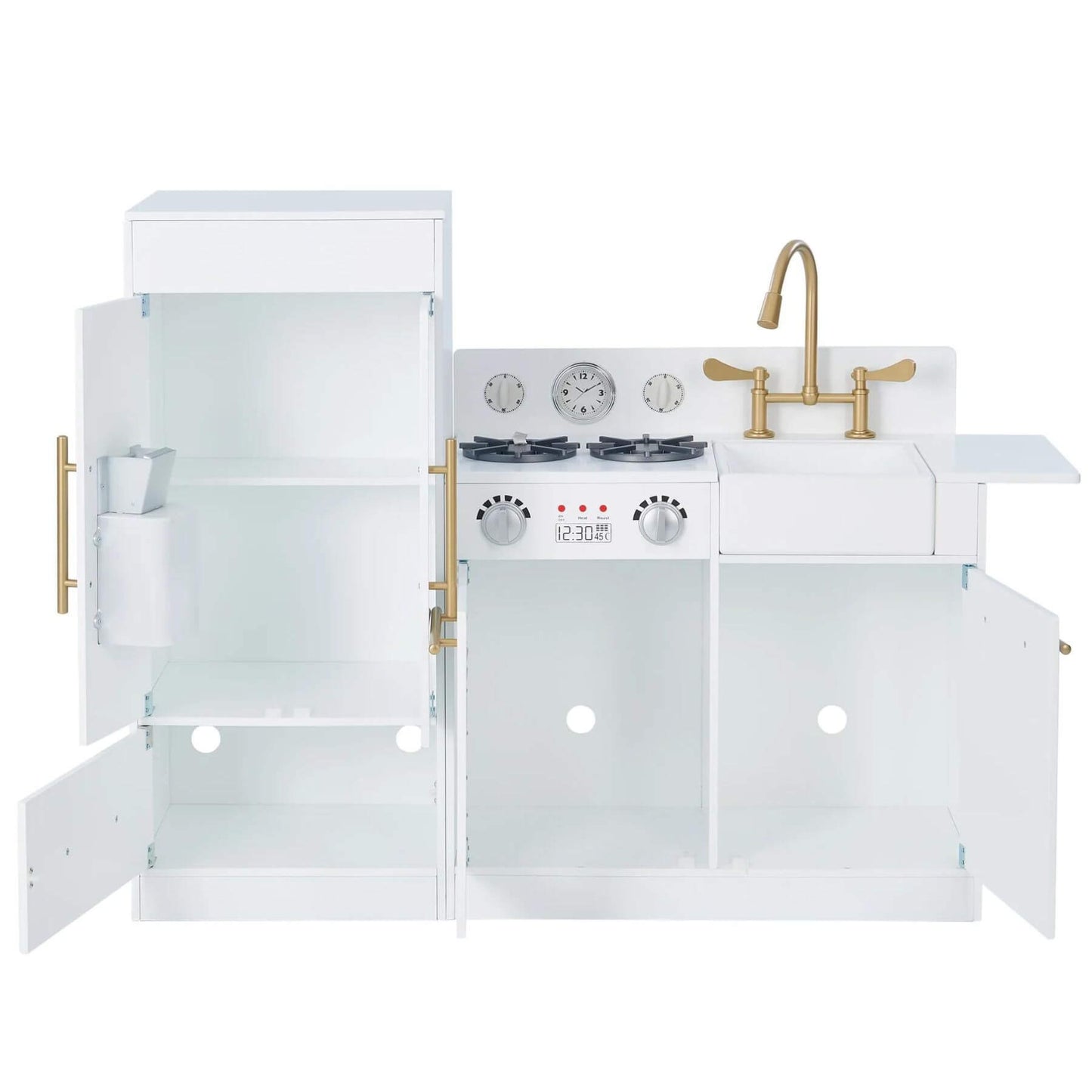 Teamson Kids Little Chef Charlotte Modern Play Kitchen White/Gold w/ Doors Open